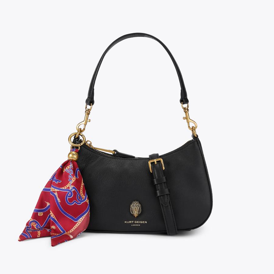 LONDON HOBO XBODY Black Leather Hobo Bag by Kurt Geiger London