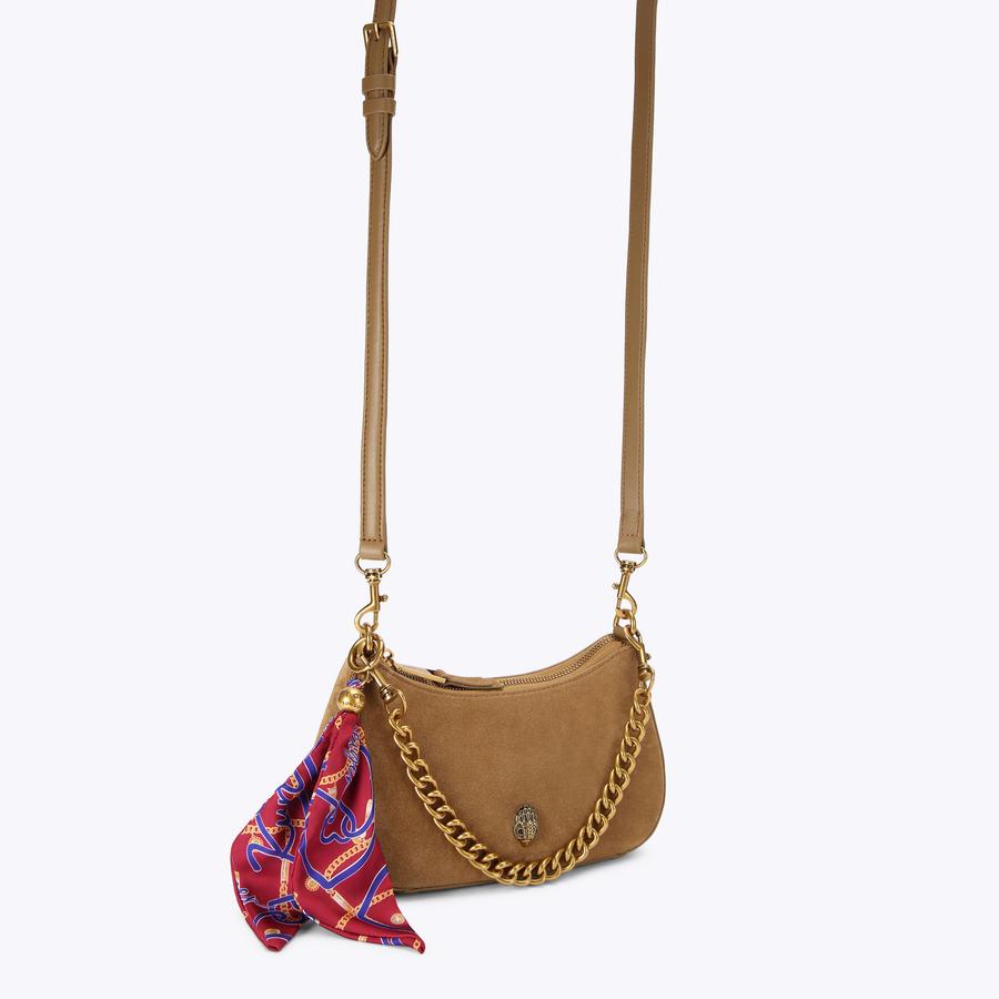 SLOANE HOBO XBODY Tan Suede Hobo Bag by Kurt Geiger London