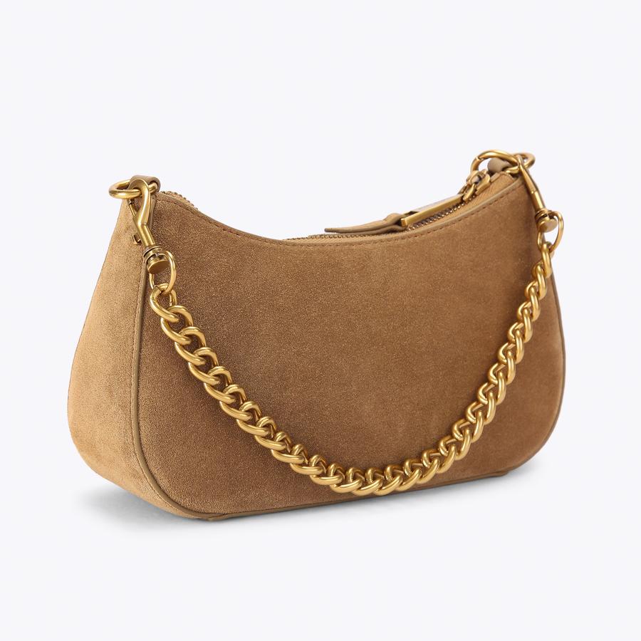 SLOANE HOBO XBODY Tan Suede Hobo Bag by Kurt Geiger London