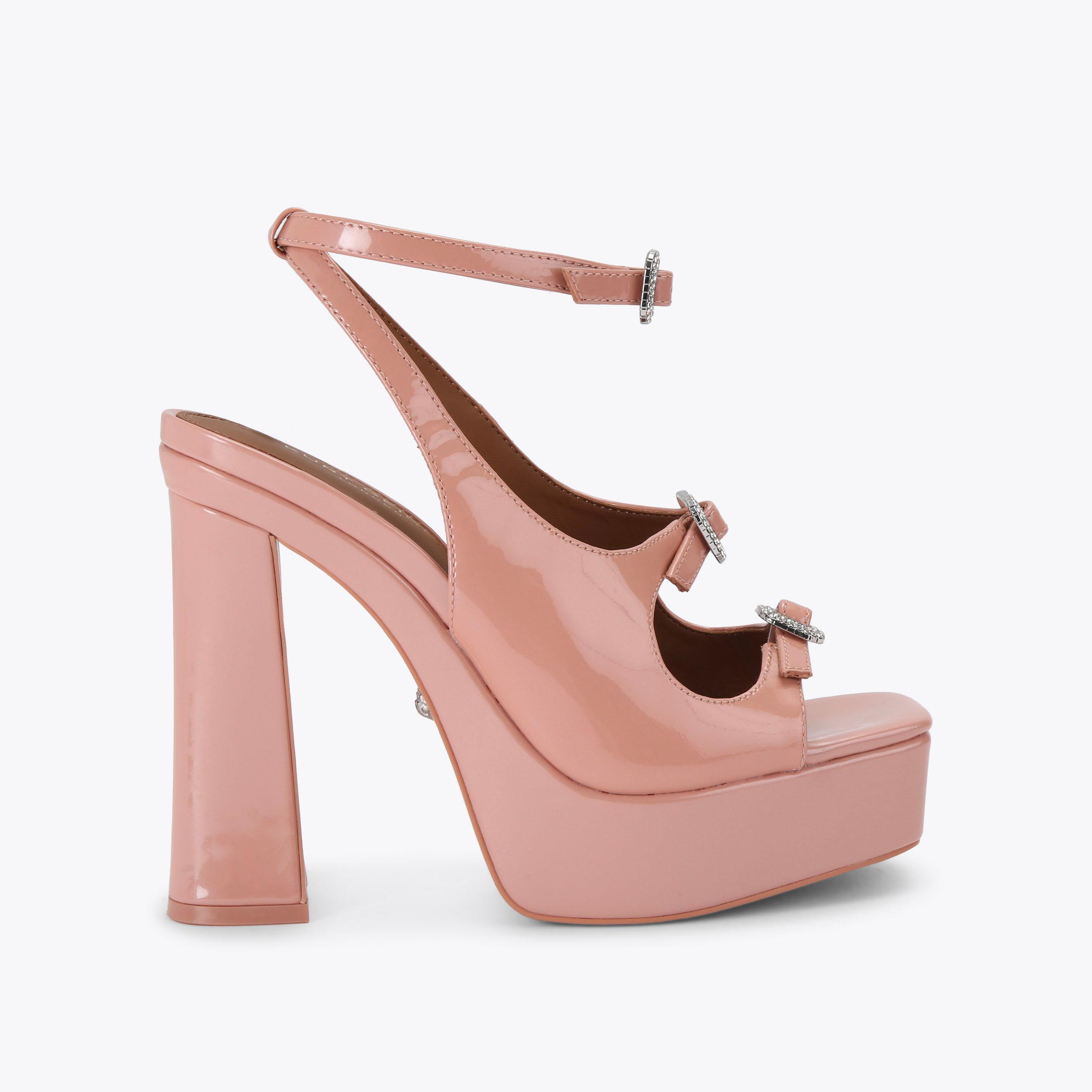 3 BUCKLE PLATFORM SDL Blush Patent Leather Platform Sandal by Kurt