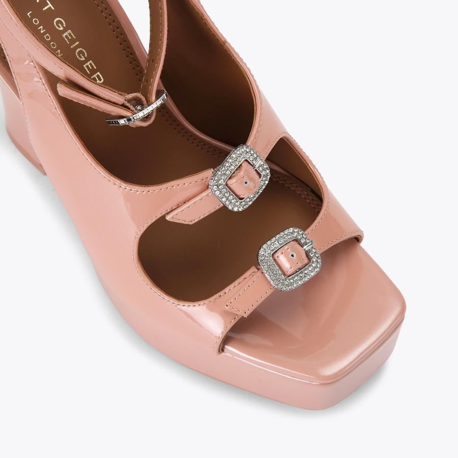 3 BUCKLE PLATFORM SDL Blush Patent Leather Platform Sandal by Kurt