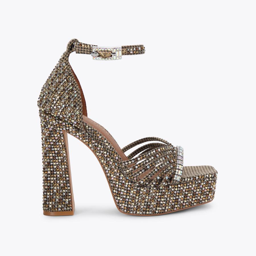 CRYSTAL STRAP PLATFORM Beige Crystal Style Embellished Platform