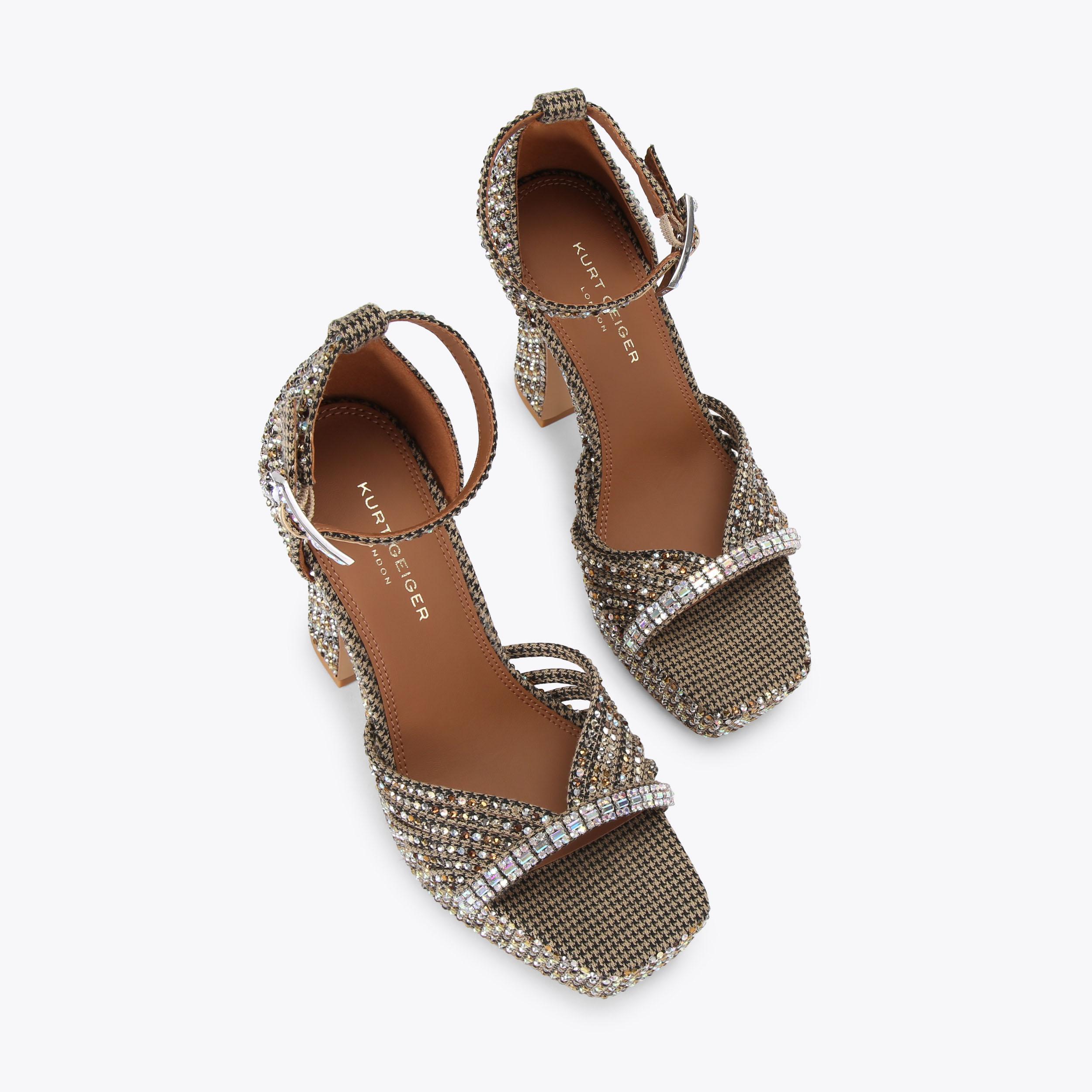 CRYSTAL STRAP PLATFORM Beige Crystal Style Embellished Platform