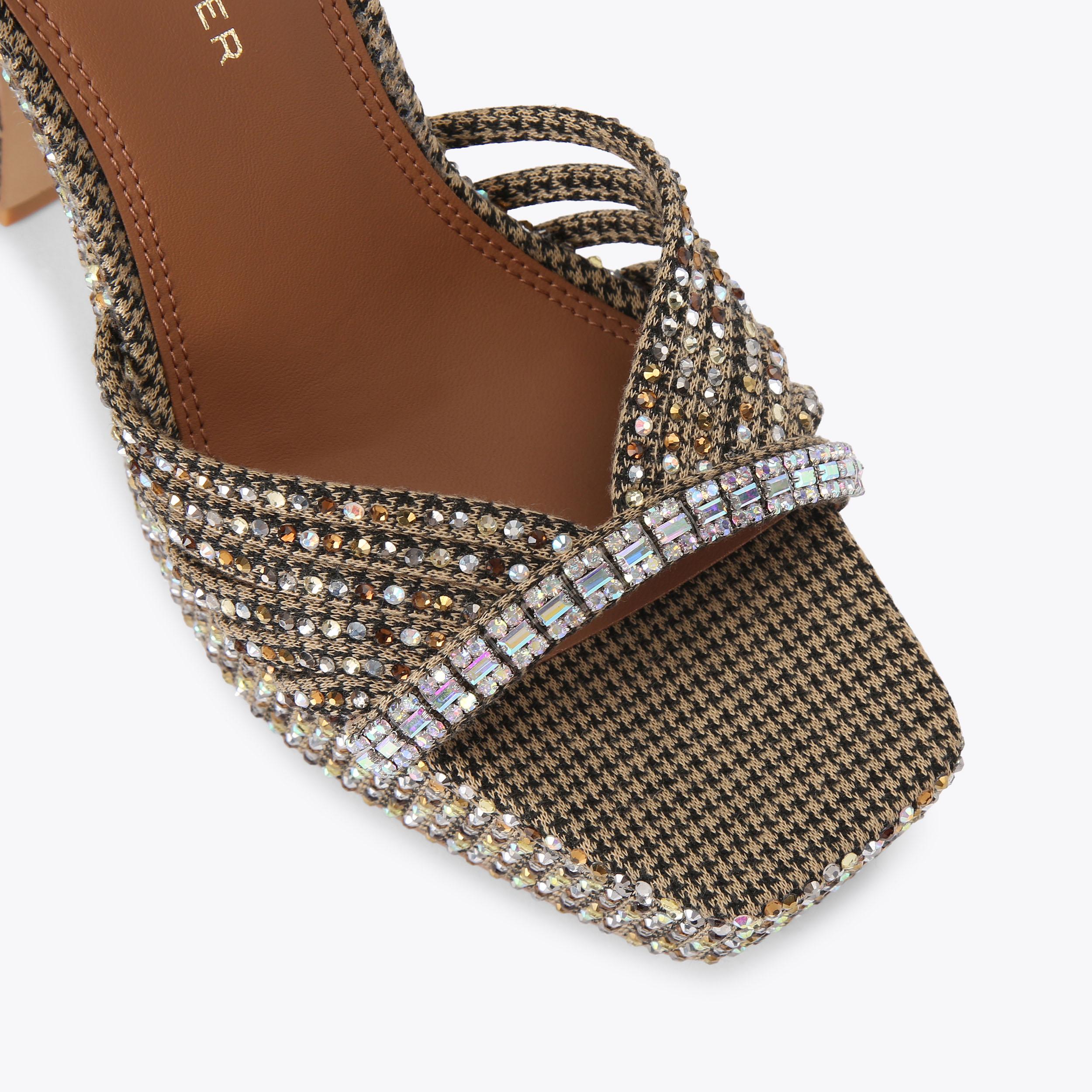 CRYSTAL STRAP PLATFORM Beige Crystal Style Embellished Platform