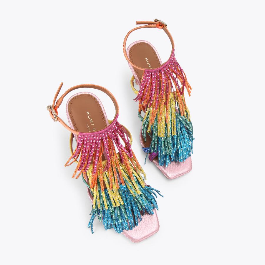 FRINGE SANDAL 90 Multi Other Fabric Tassel Heel by Kurt Geiger London