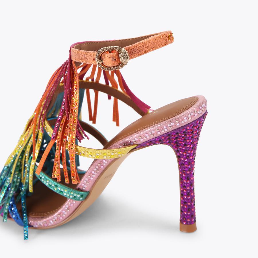 FRINGE SANDAL 90 Multi Other Fabric Tassel Heel by Kurt Geiger London