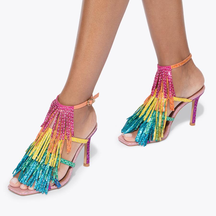 FRINGE SANDAL 90 Multi Other Fabric Tassel Heel by Kurt Geiger London