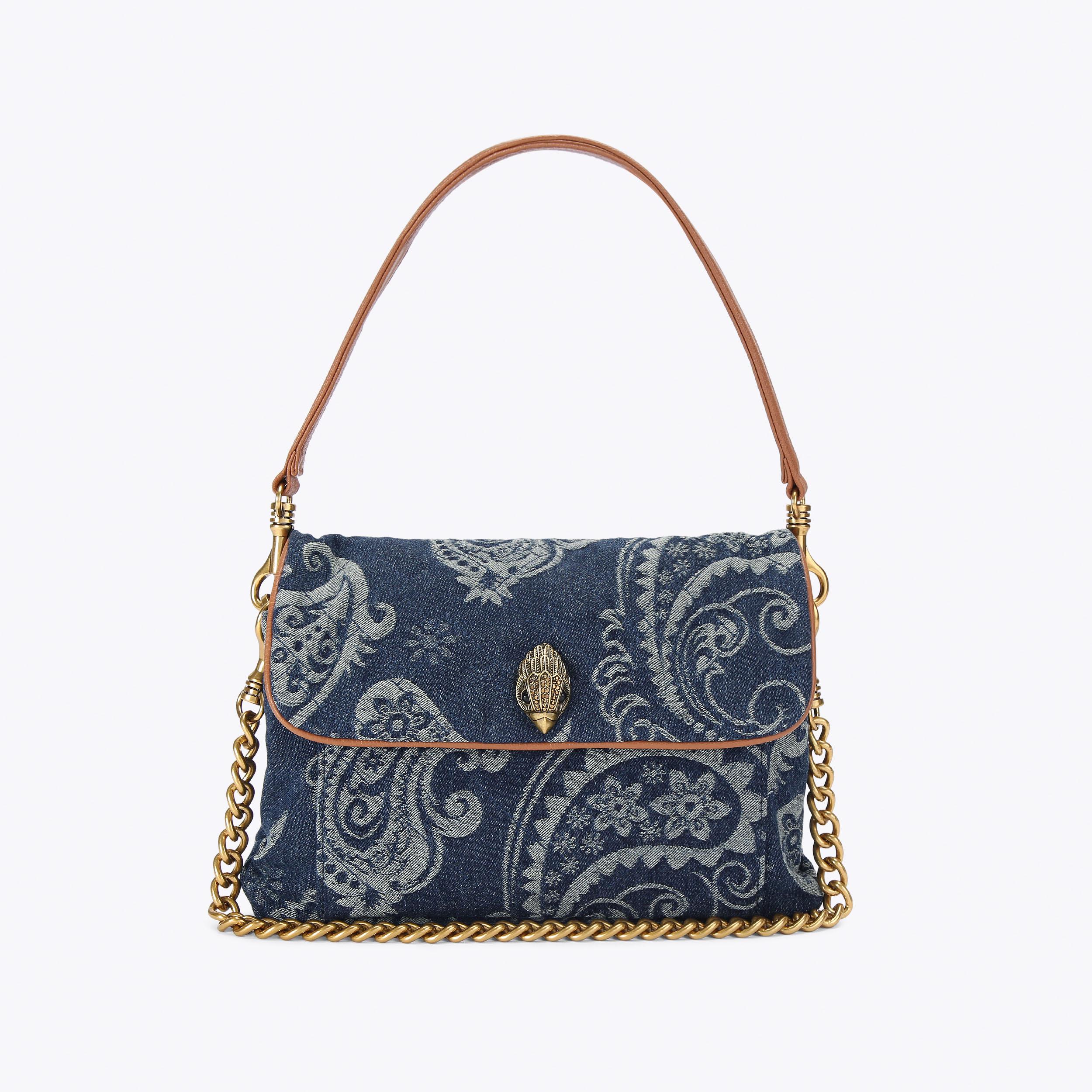 CELIA SHOULDER BAG Denim Paisley Shoulder Bag by Kurt Geiger London