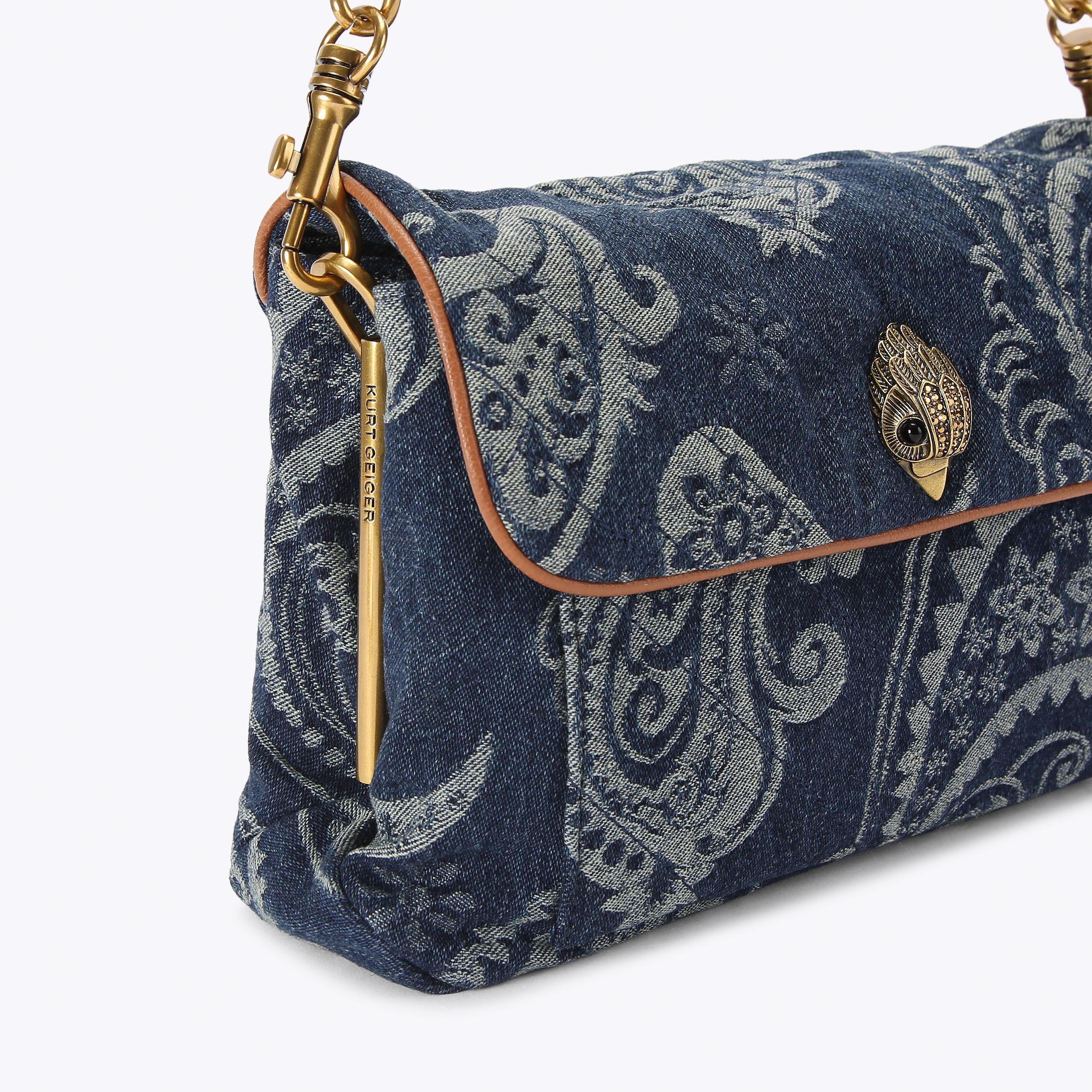 CELIA SHOULDER BAG Denim Paisley Shoulder Bag by Kurt Geiger London