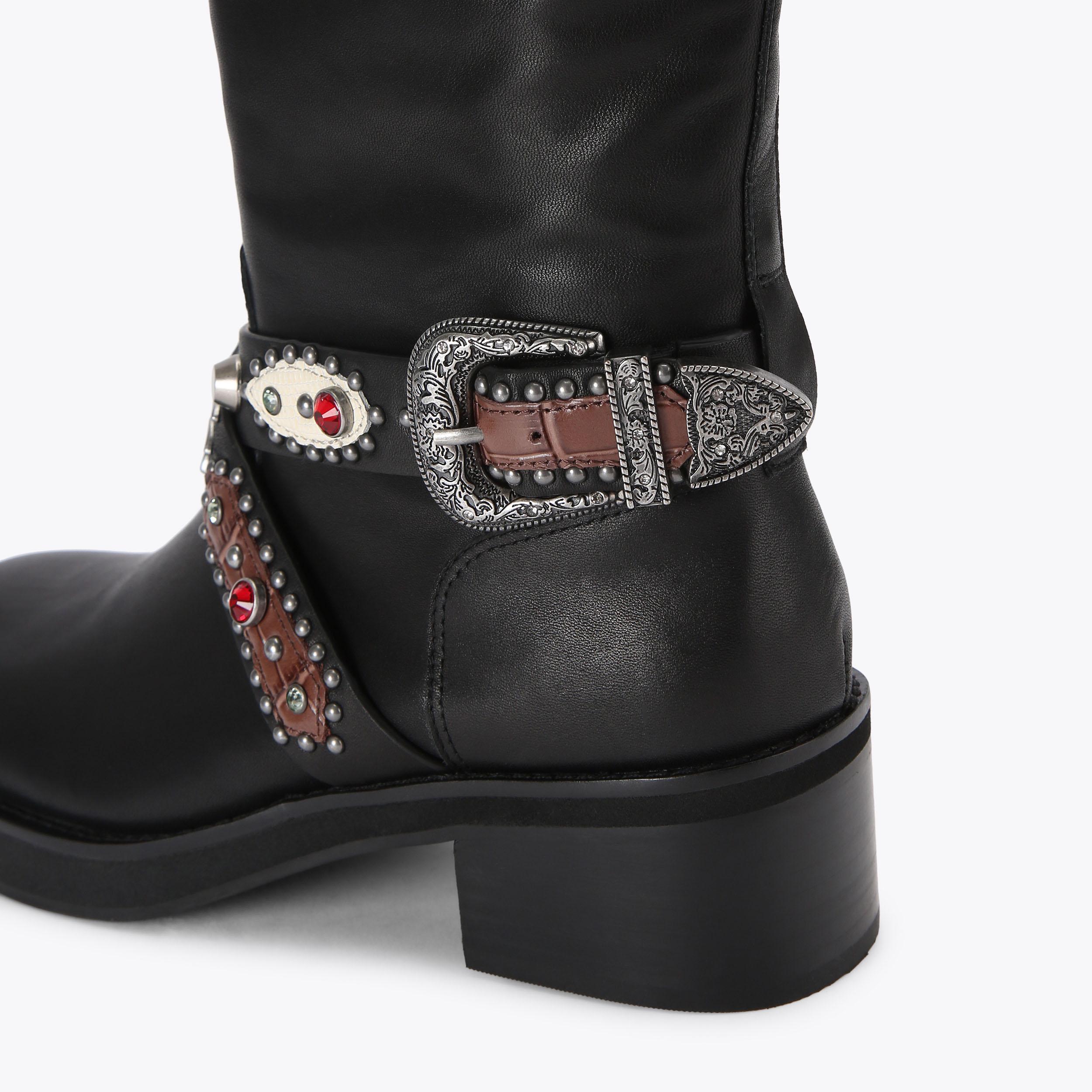 WESTERN MID BIKER Black Leather Biker Boot by Kurt Geiger London