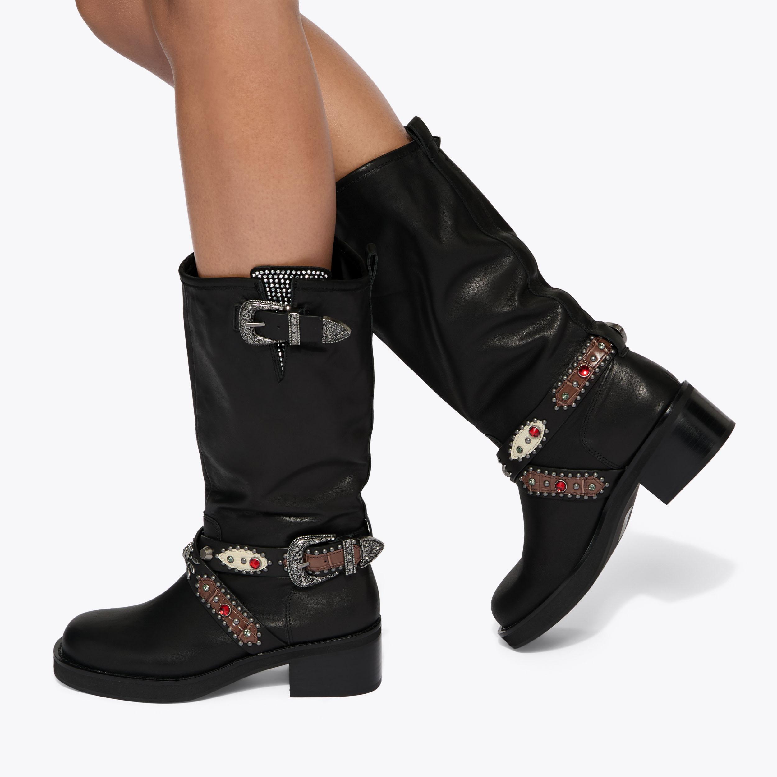 WESTERN MID BIKER Black Leather Biker Boot by Kurt Geiger London