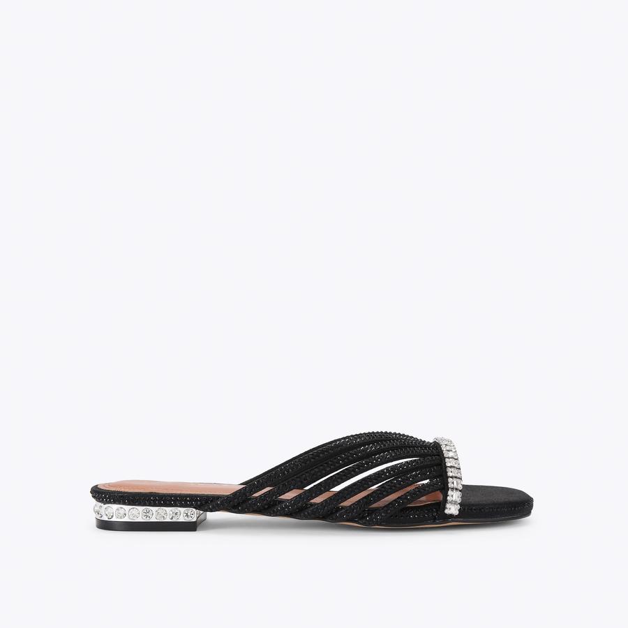 小物 WLT JUDY/CRS BTN BLACK N/S CRYSTAL STRAP FLAT MULE Black Crystal Slip On Sandal by Kurt
