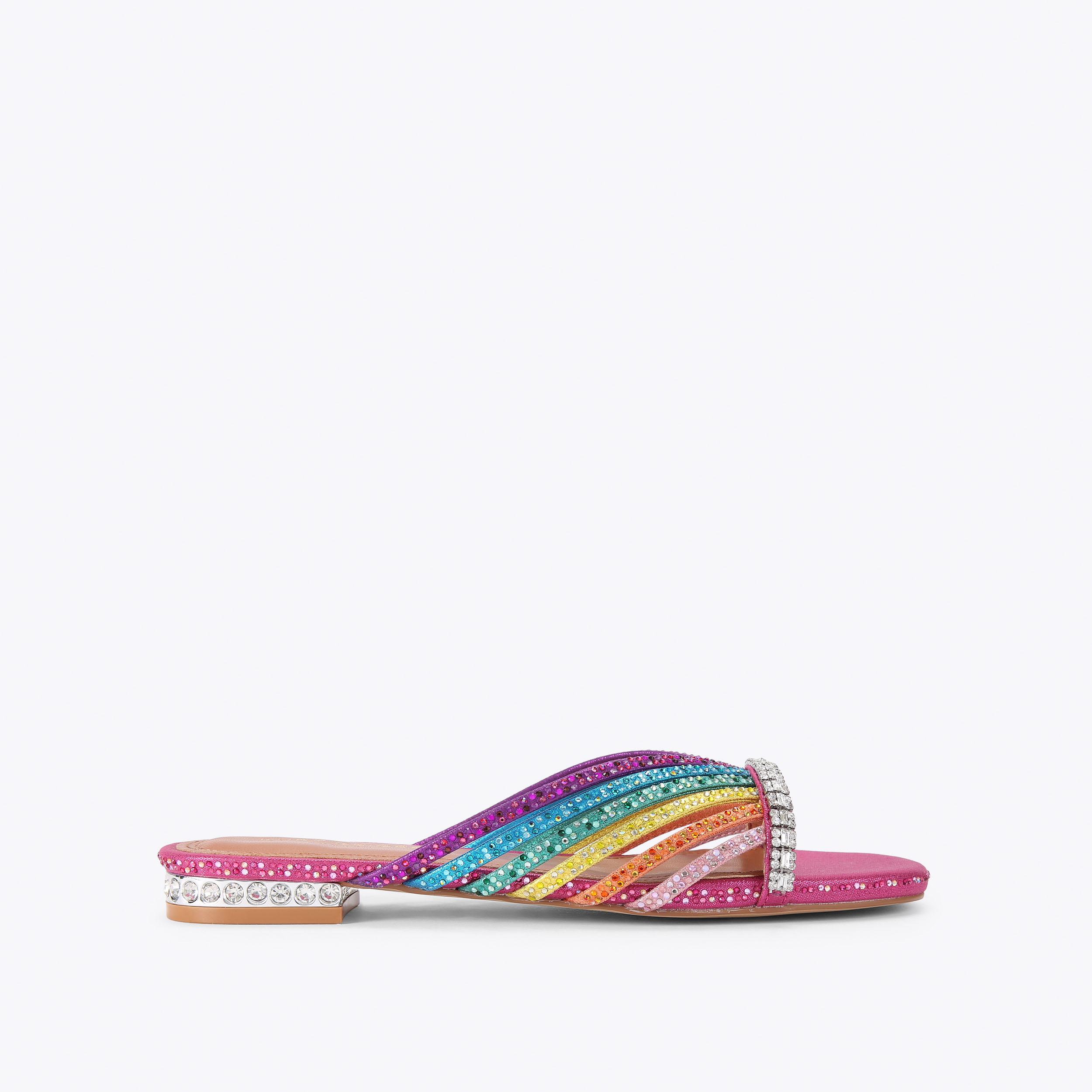 CRYSTAL STRAP FLAT MULE Rainbow Crystal Slip On Sandal by Kurt