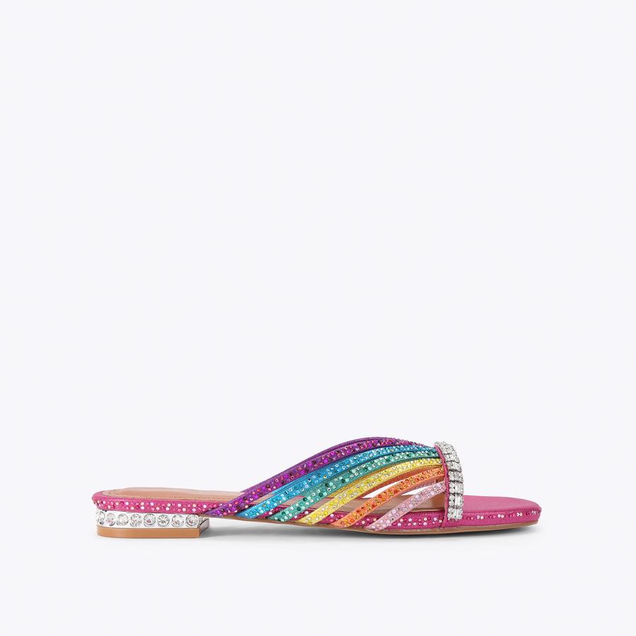 CRYSTAL STRAP FLAT MULE Rainbow Crystal Slip On Sandal by Kurt