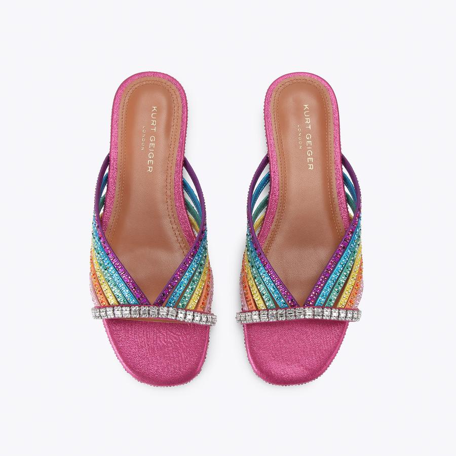 CRYSTAL STRAP FLAT MULE Rainbow Crystal Slip On Sandal by Kurt