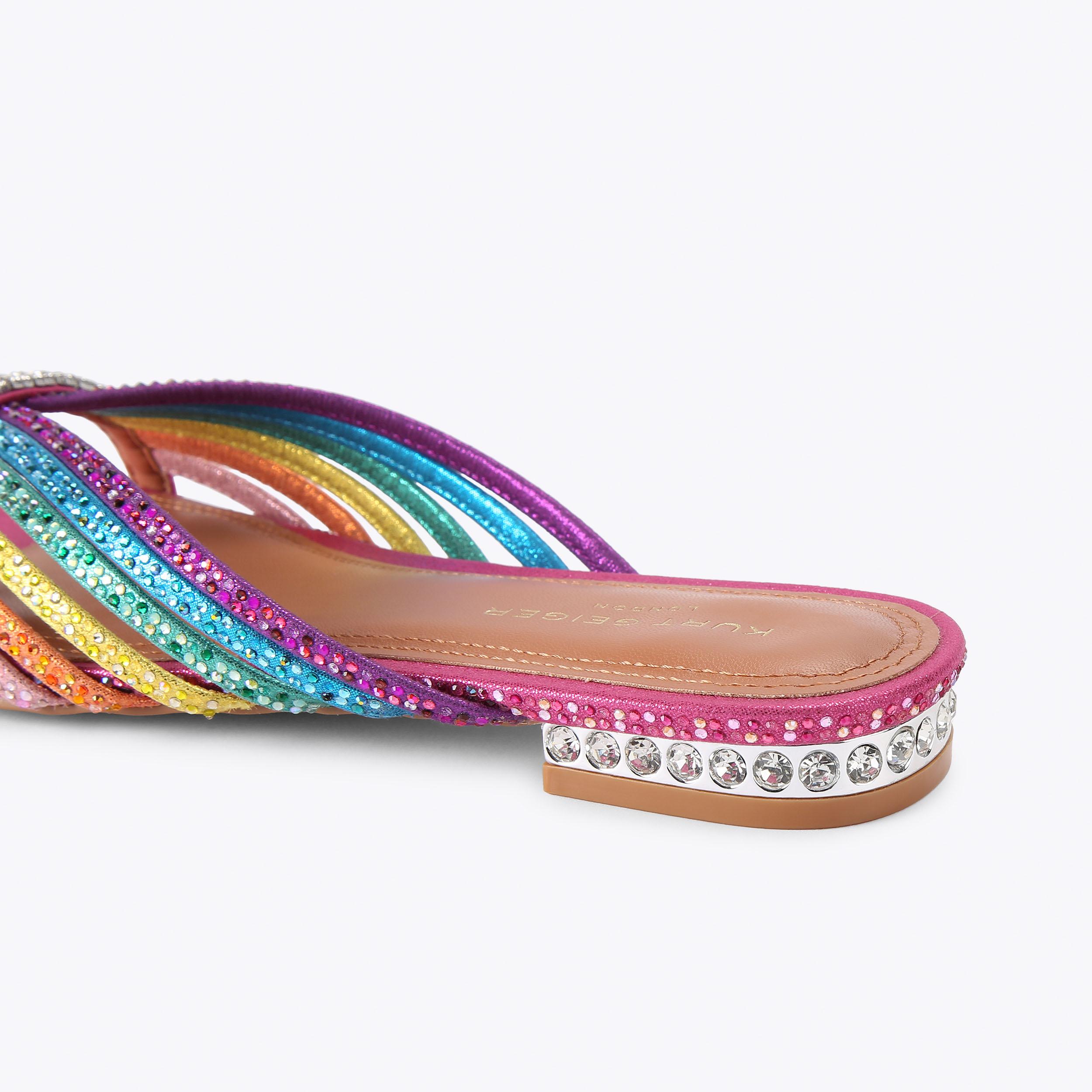 CRYSTAL STRAP FLAT MULE Rainbow Crystal Slip On Sandal by Kurt
