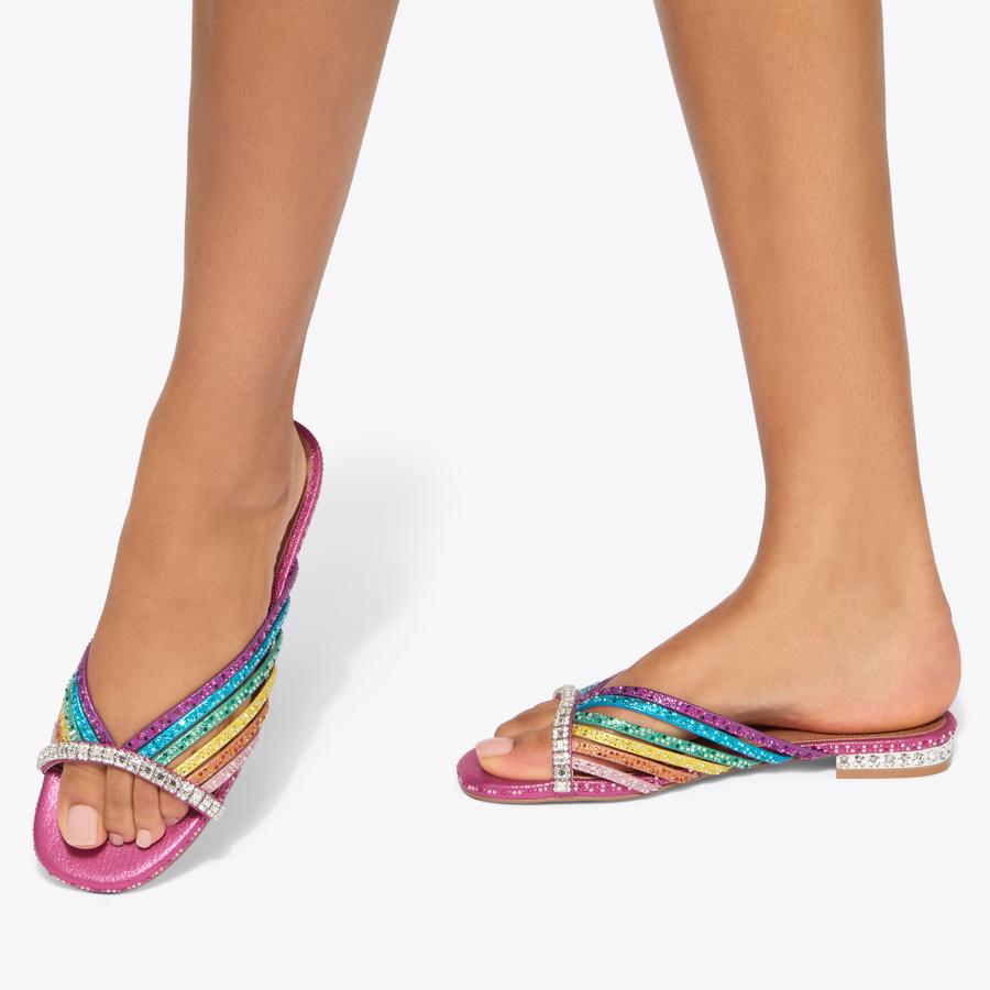 CRYSTAL STRAP FLAT MULE Rainbow Crystal Slip On Sandal by Kurt