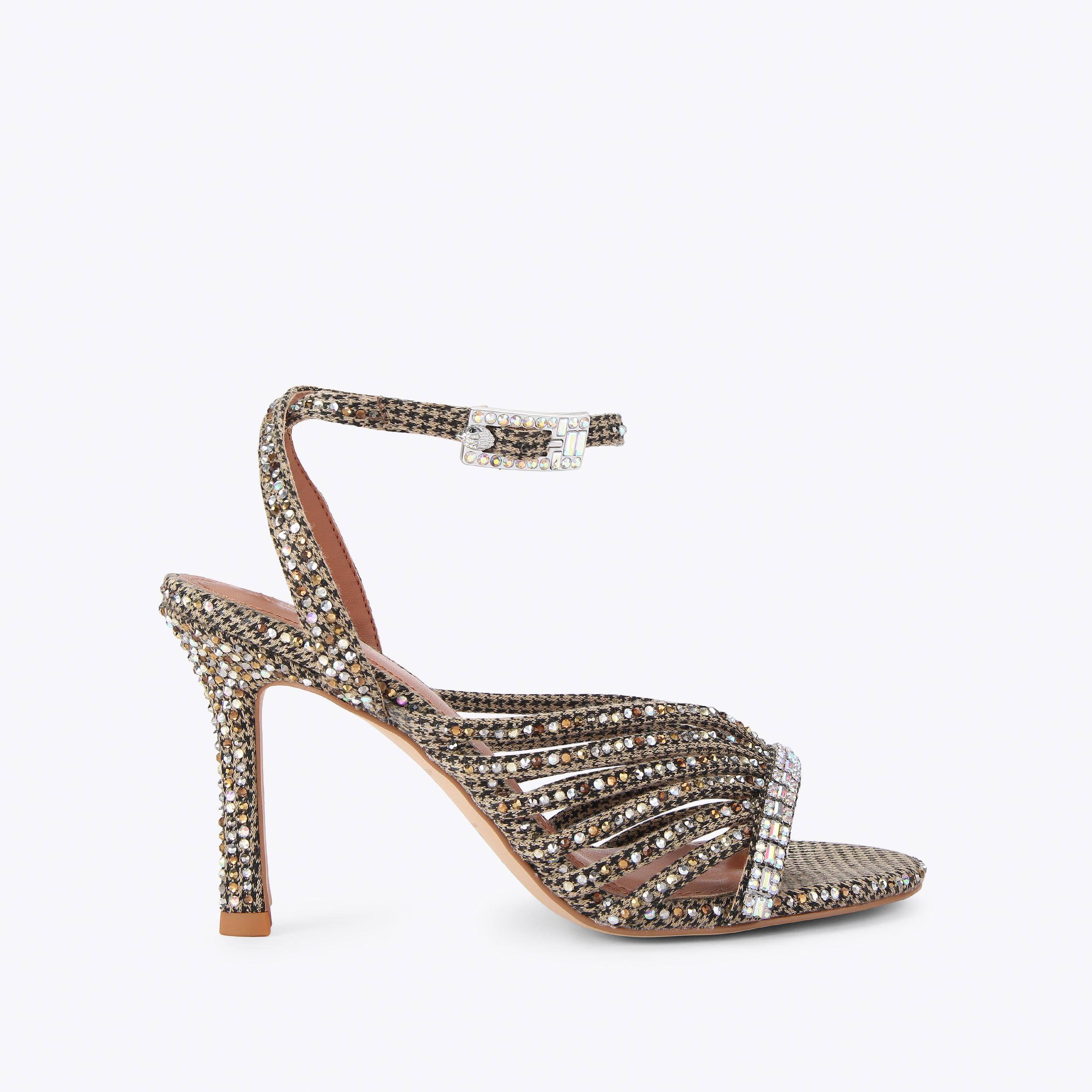 CRYSTAL STRAPPY SANDAL Beige Crystal Heel Sandal by Kurt Geiger London