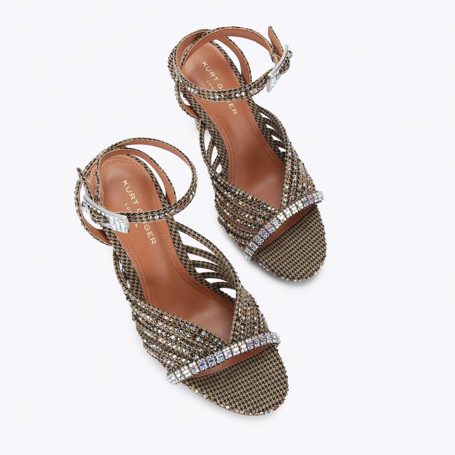 CRYSTAL STRAPPY SANDAL Beige Crystal Heel Sandal by Kurt Geiger London