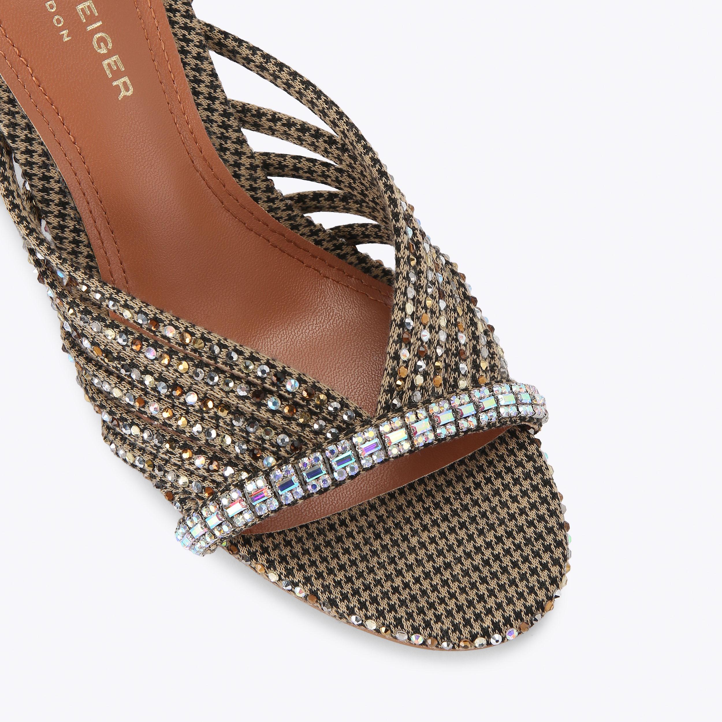ESTERIA Hydrogen シルクパック CRYSTAL STRAPPY SANDAL Beige Crystal Heel Sandal by Kurt Geiger London