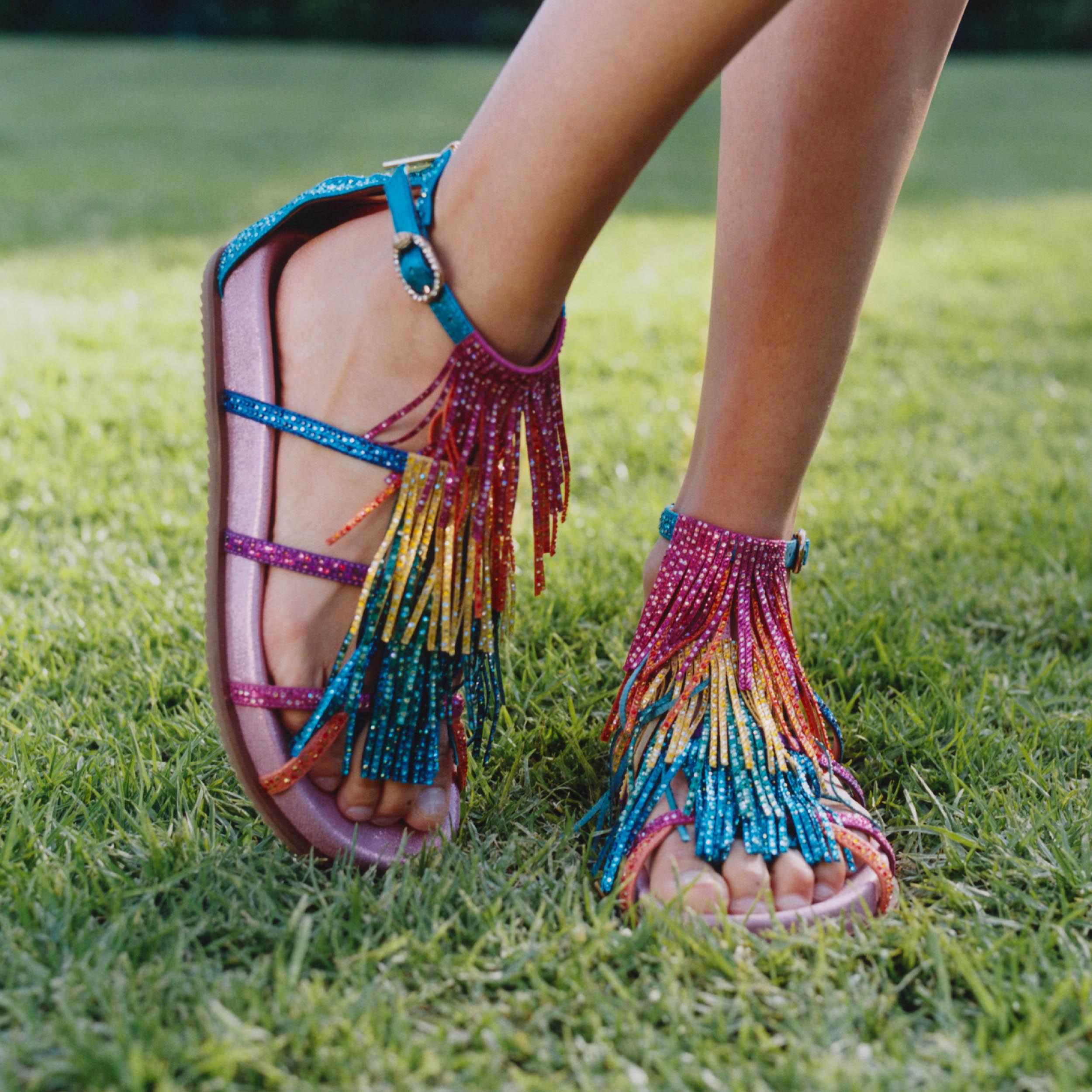 ペケジェル KC FRINGE SANDAL Multi-Colour Tassel Caged Sandal by Kurt Geiger