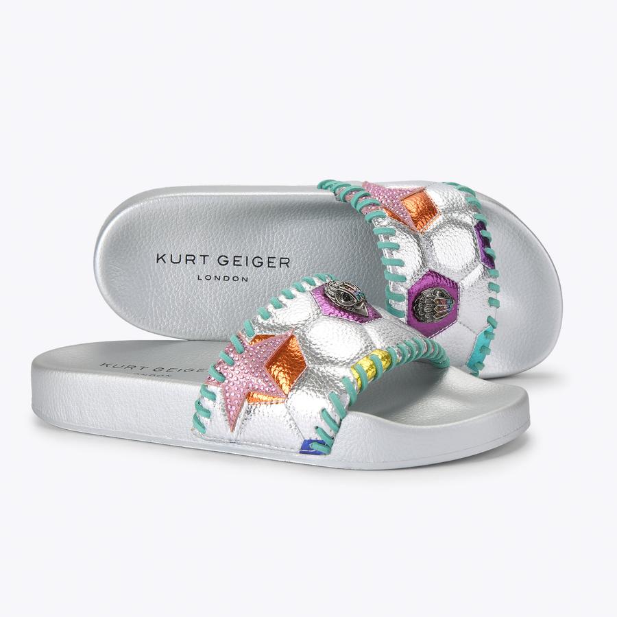 MEENA EAGLE FOOTY Silver Football Slip On Sandal by Kurt Geiger London