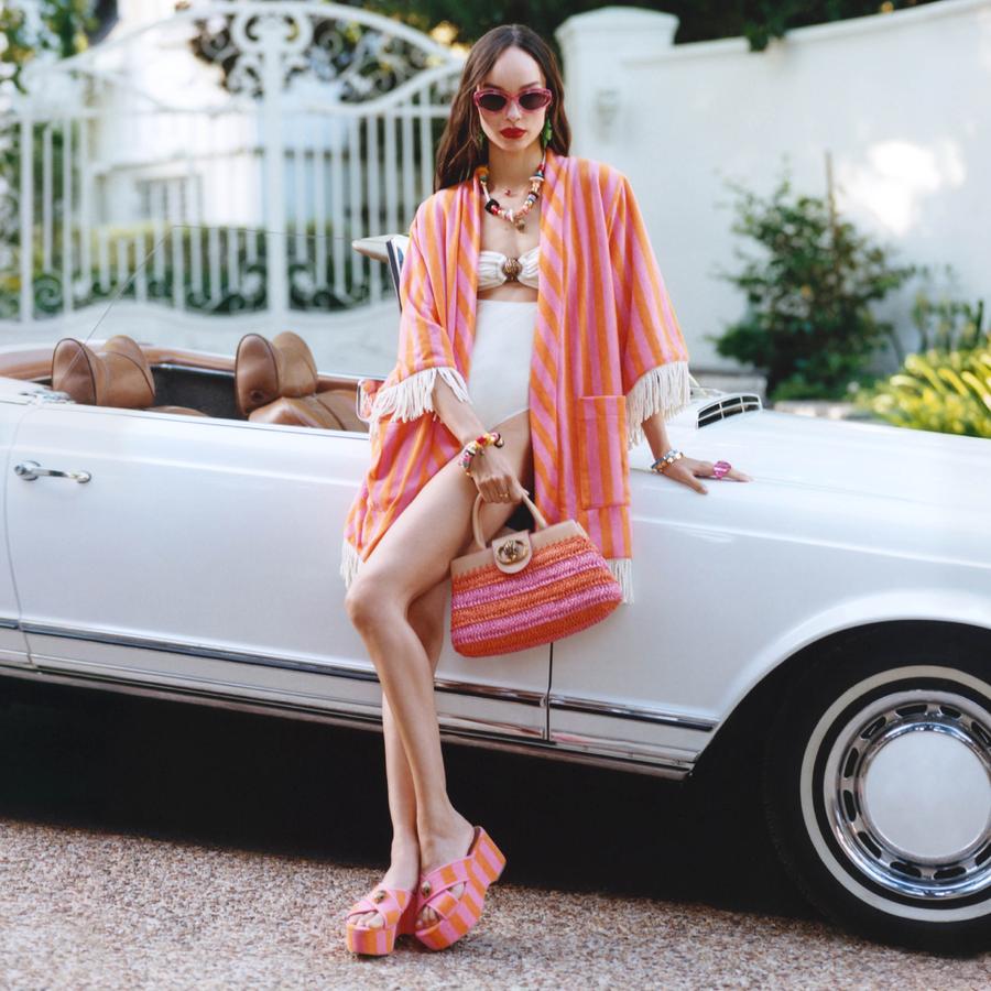 KC EAGLE X STRAP FLATFORM Pink Combination Fabric Flatform Sandal