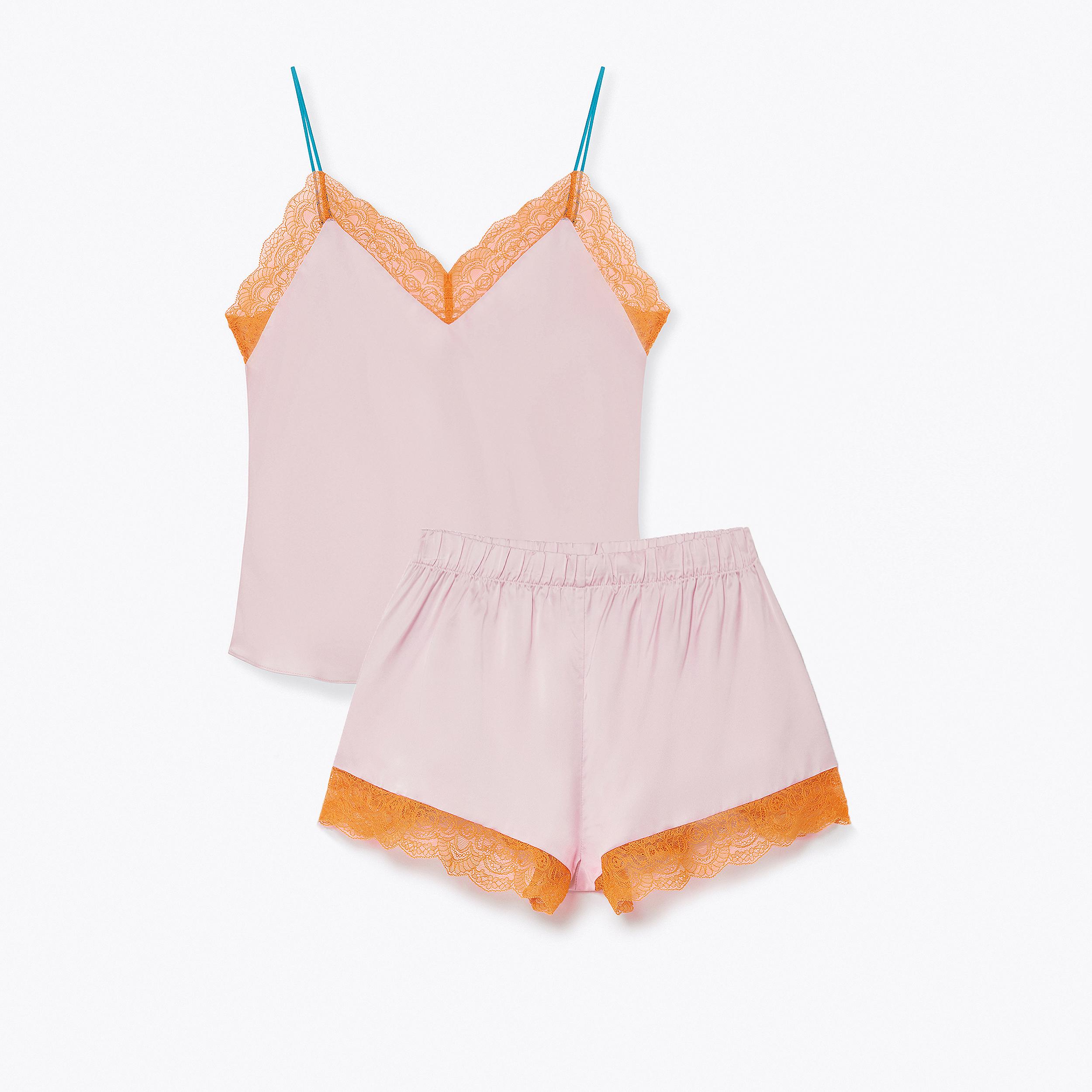 CAMI AND SHORT SET Peach Trimmed Pyjama Set by Kurt Geiger London