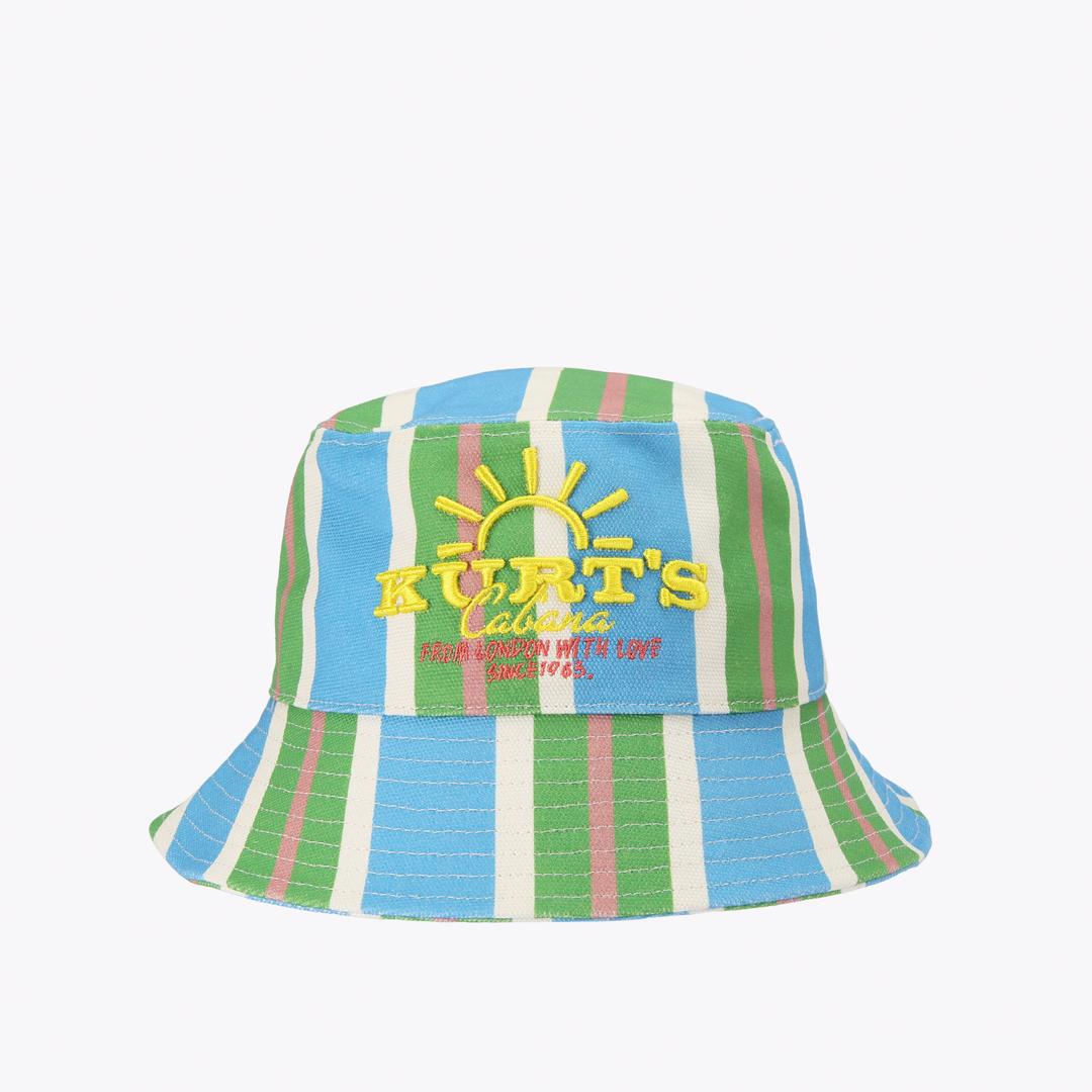 KC EMBROIDERED BUCKET HAT Striped Canvas Fabric Cap by Kurt Geiger London — Kurt Geiger London
