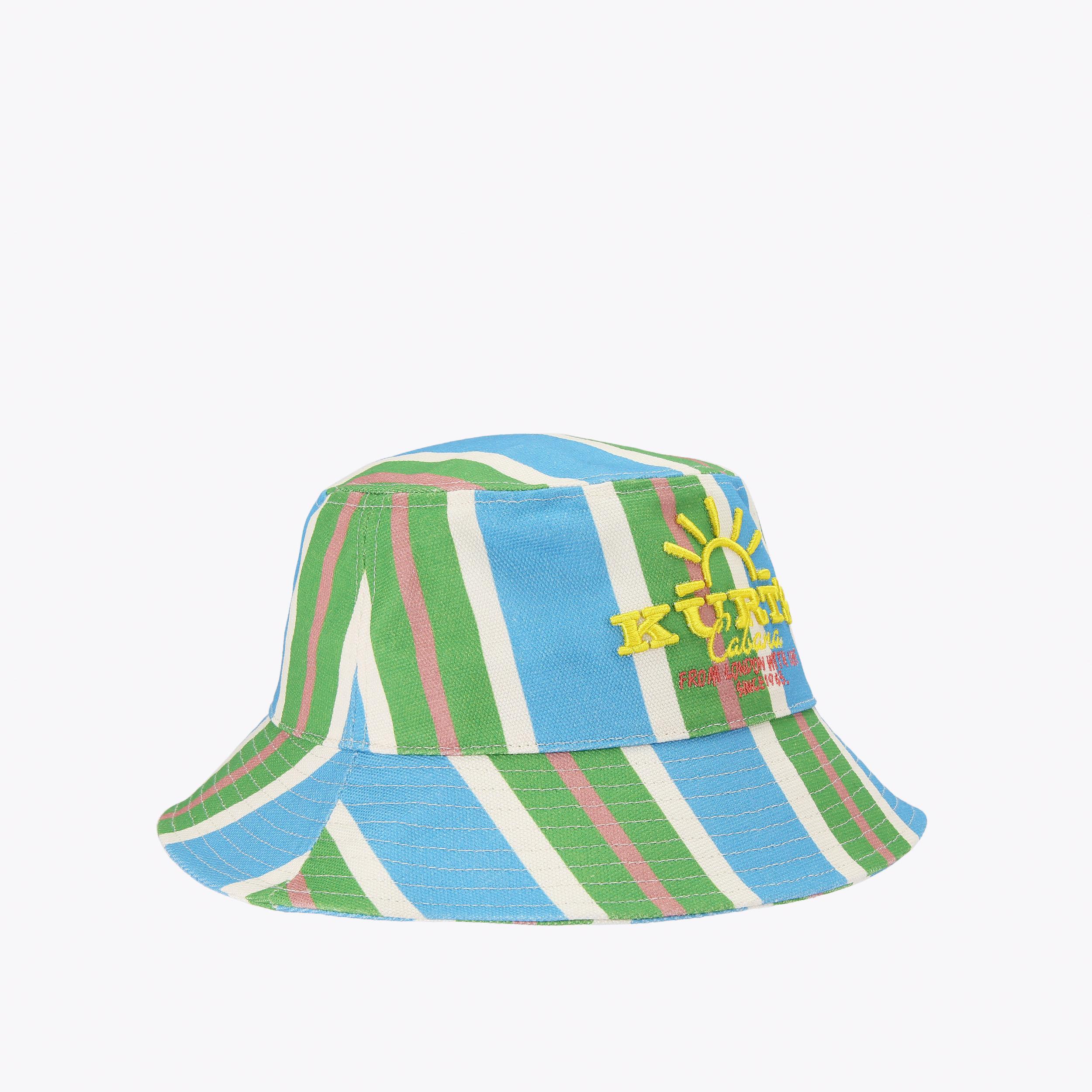 KC EMBROIDERED BUCKET HAT Striped Canvas Fabric Cap by Kurt Geiger