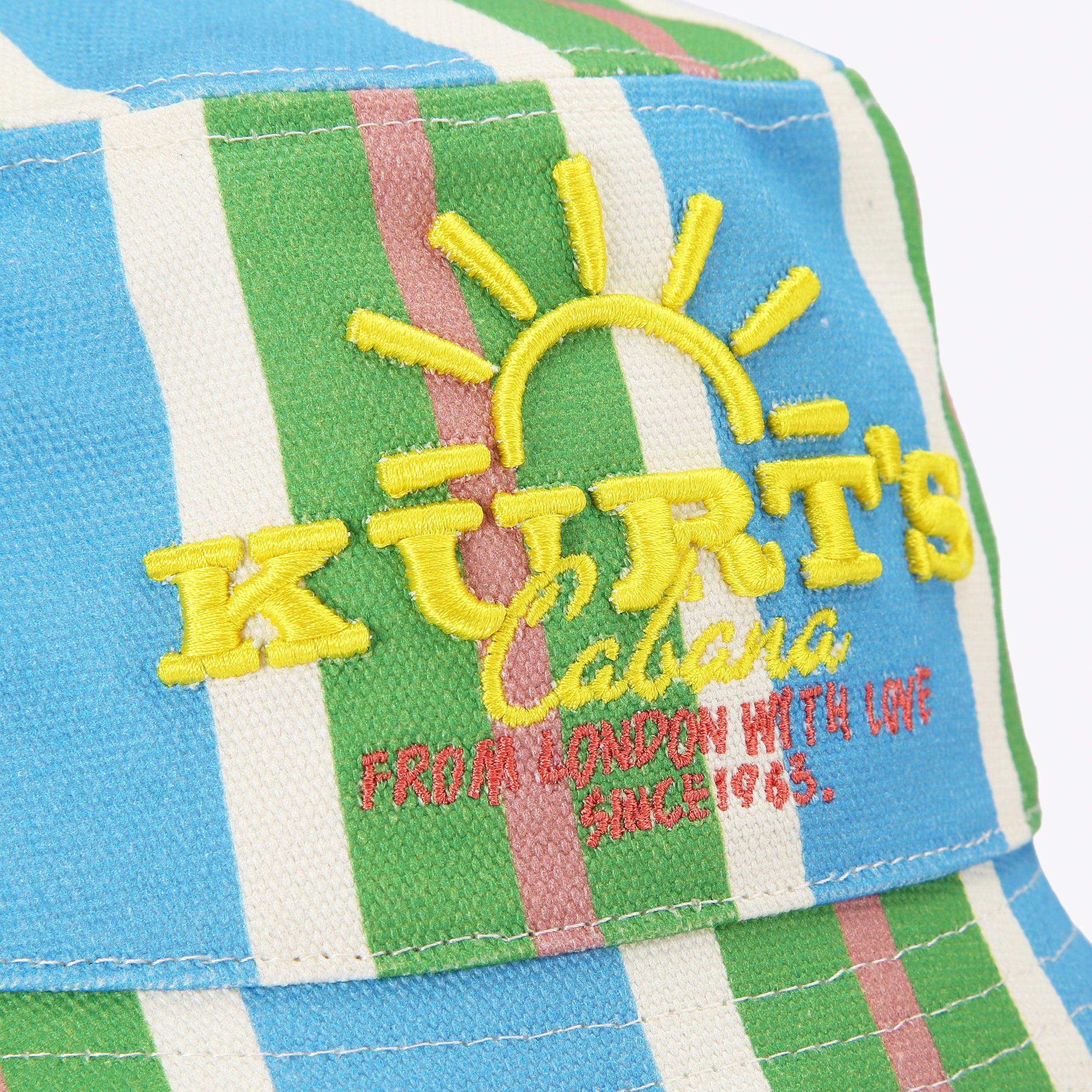 KC EMBROIDERED BUCKET HAT Striped Canvas Fabric Cap by Kurt Geiger