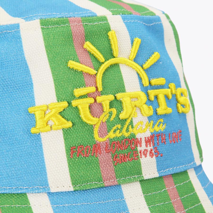 KC EMBROIDERED BUCKET HAT Striped Canvas Fabric Cap by Kurt Geiger
