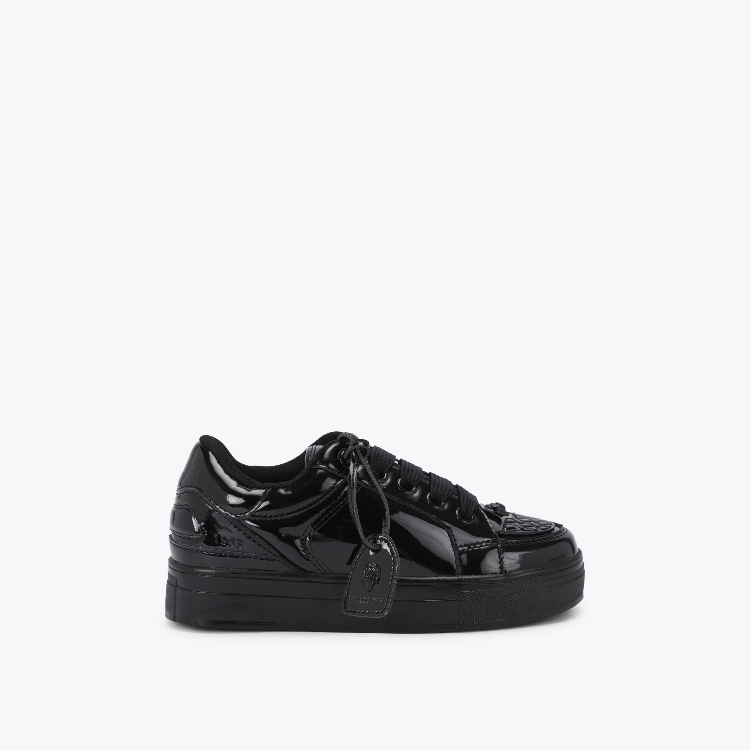 MINI SOUTHBANK TAG Black Patent Lace Up Sneaker by Kurt Geiger London