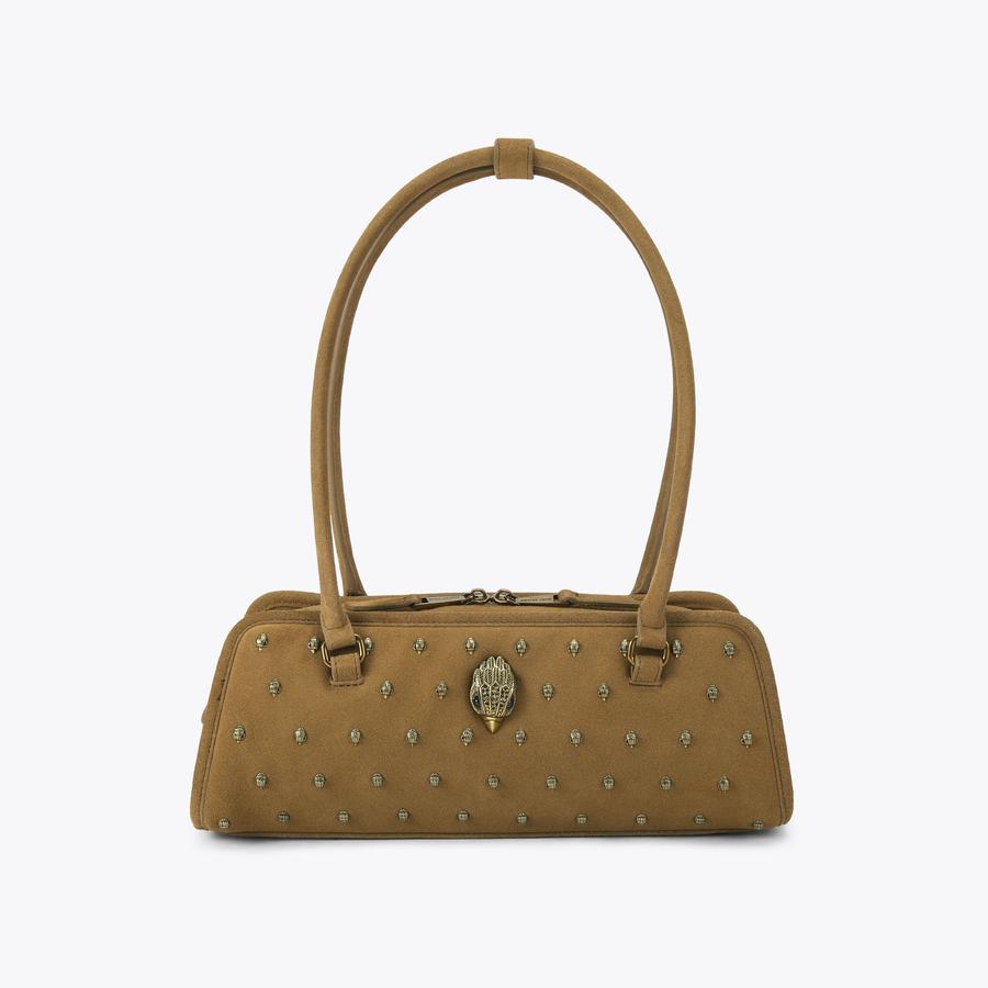 KENSINGTON SAUSAGE STUD Tan Suede Shoulder Bag by Kurt Geiger London