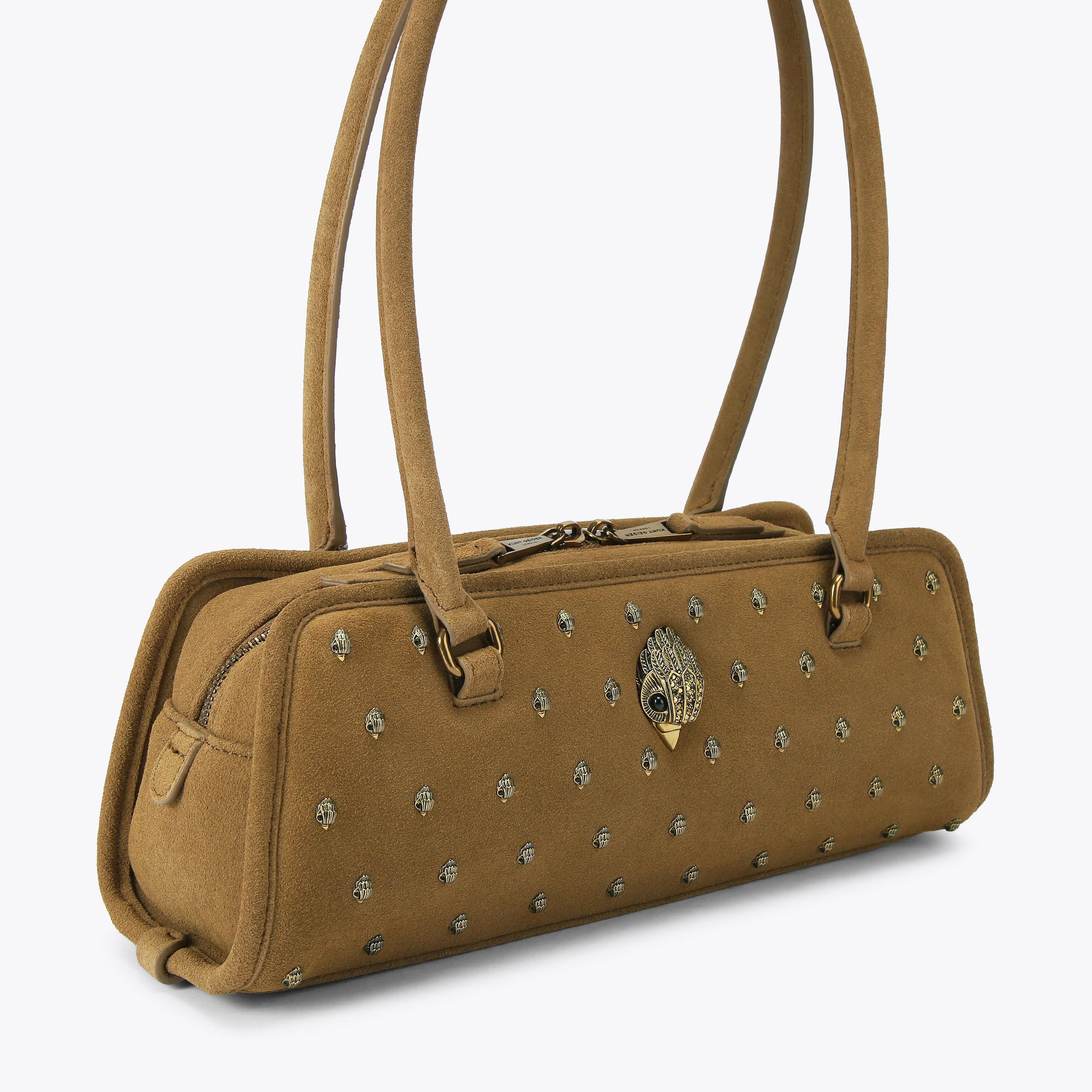 KENSINGTON SAUSAGE STUD Tan Suede Shoulder Bag by Kurt Geiger London