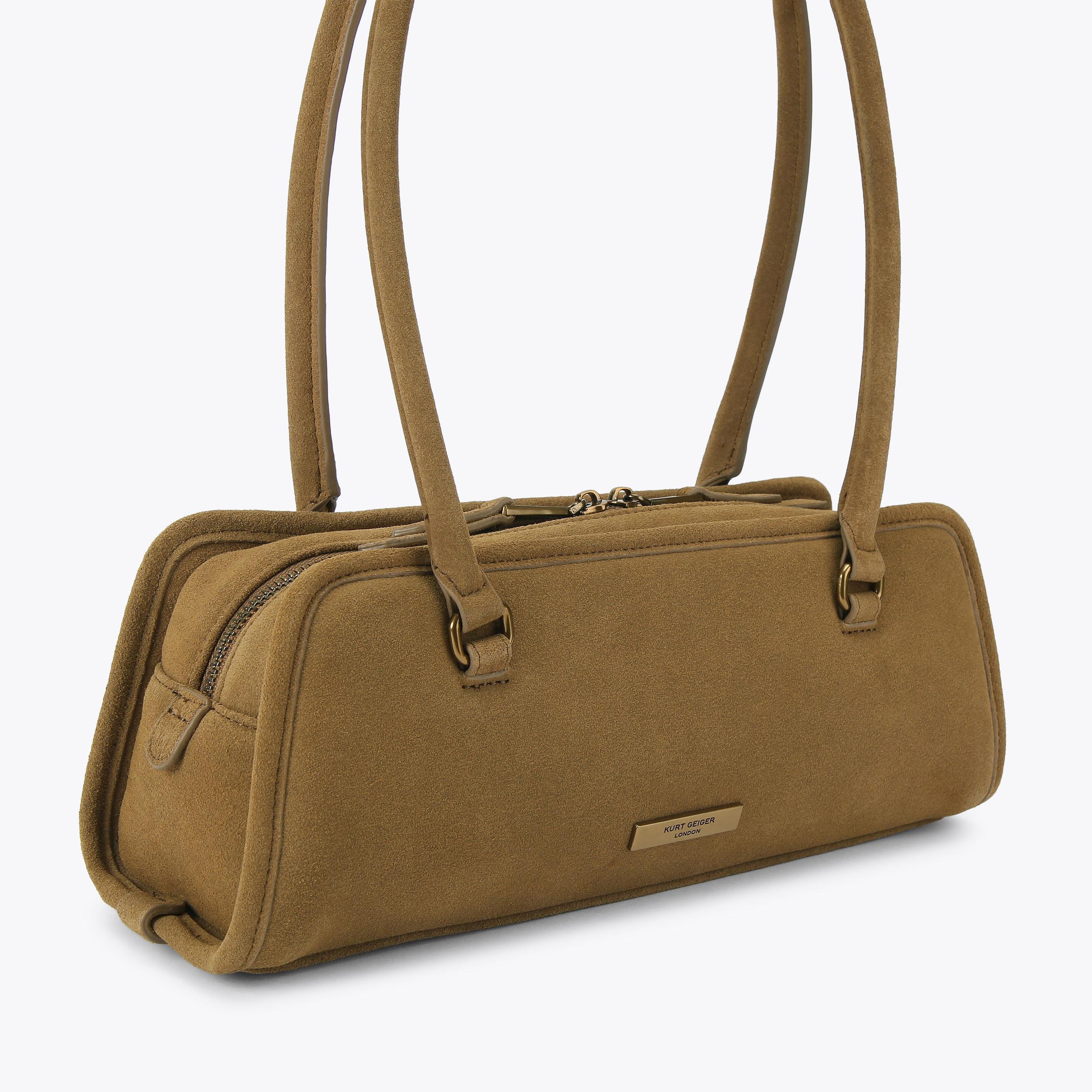 KENSINGTON SAUSAGE STUD Tan Suede Shoulder Bag by Kurt Geiger London