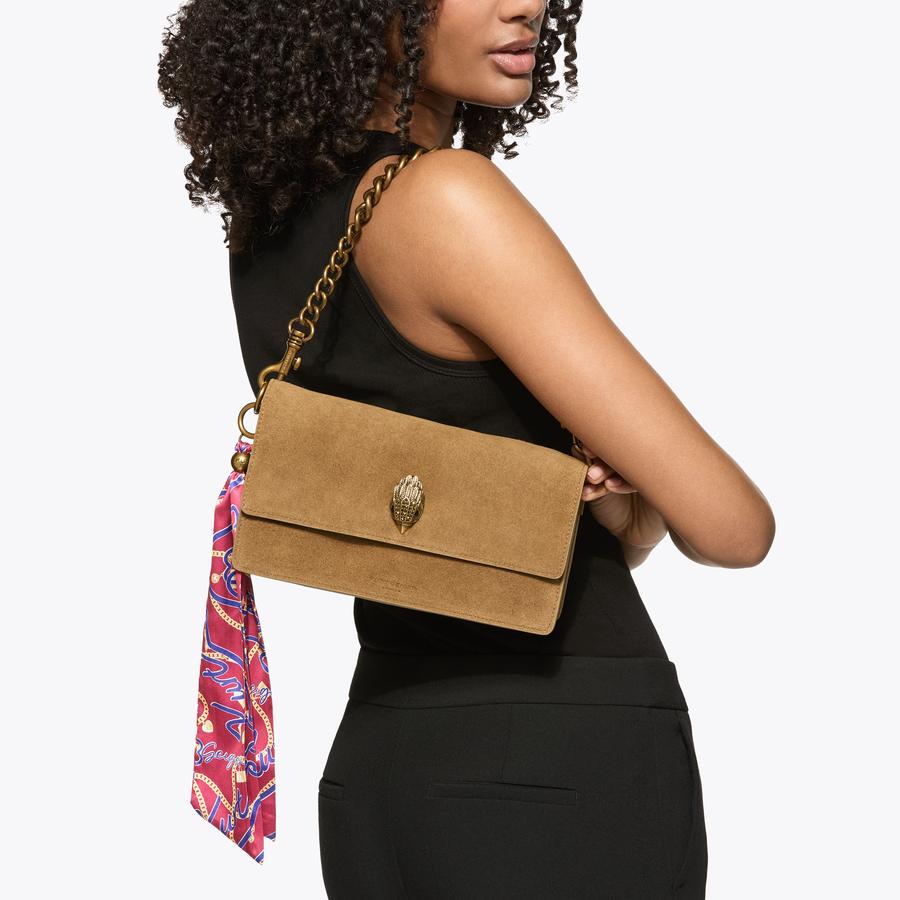 KENSINGTON SAUSAGE STUD Tan Suede Shoulder Bag by Kurt Geiger London