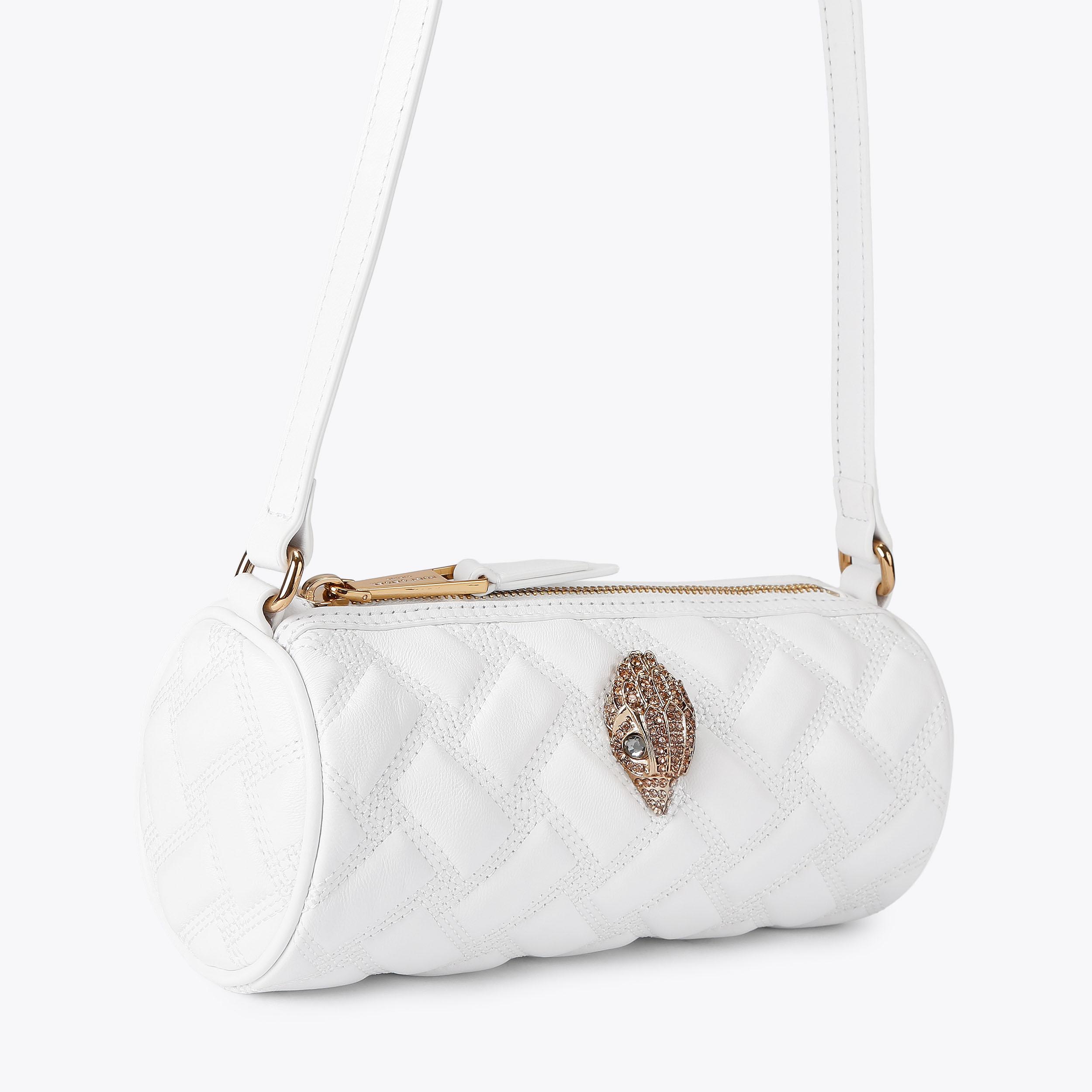 KENSINGTON SM BARREL White Leather Shoulder Bag by Kurt Geiger London