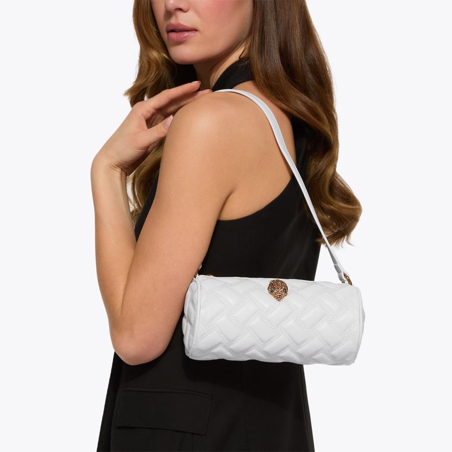 KENSINGTON SM BARREL White Leather Shoulder Bag by Kurt Geiger London