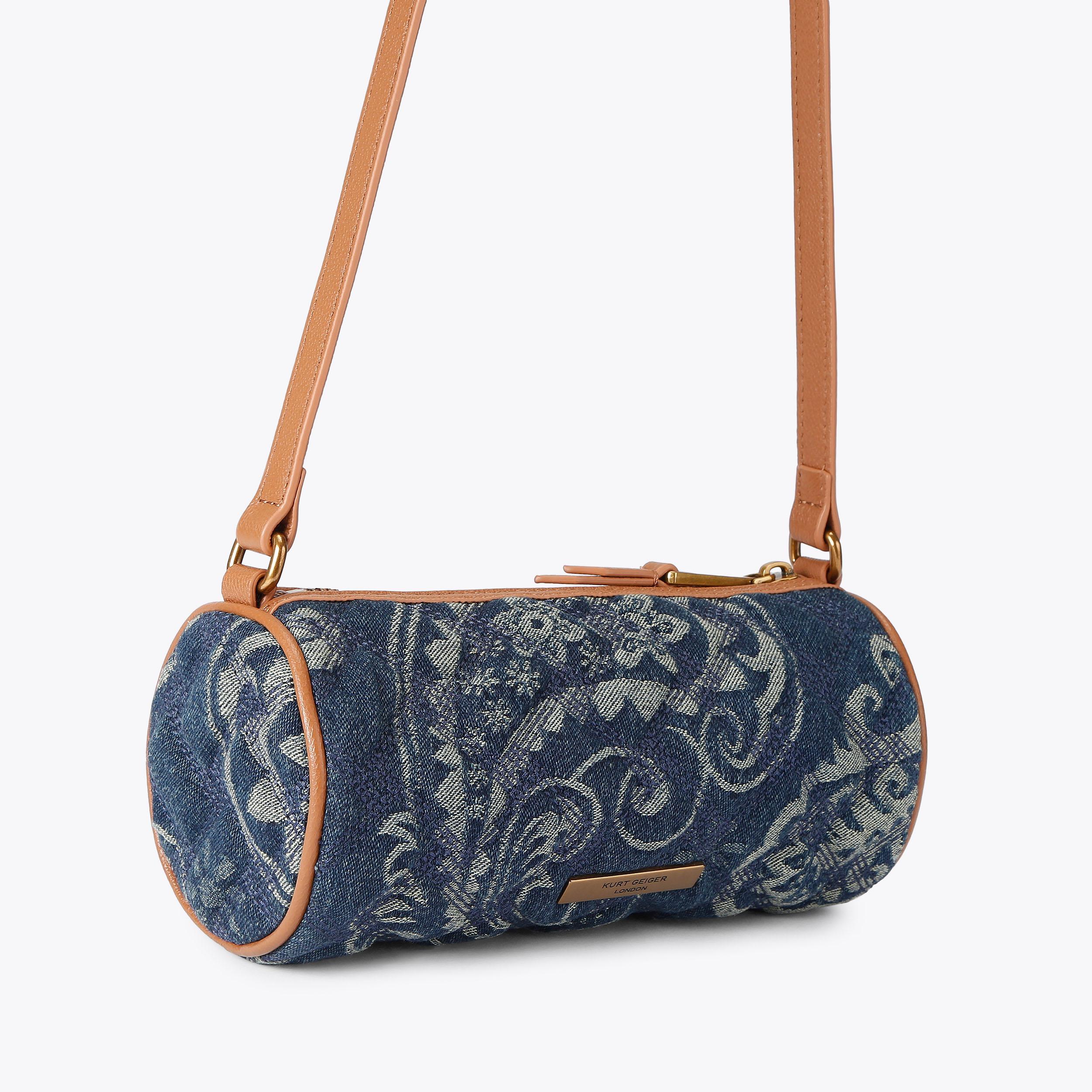 キャリーバッグ・スリング COZY-N Butter bag (Denim version) KENSINGTON SM BARREL Denim Shoulder Bag by Kurt Geiger London