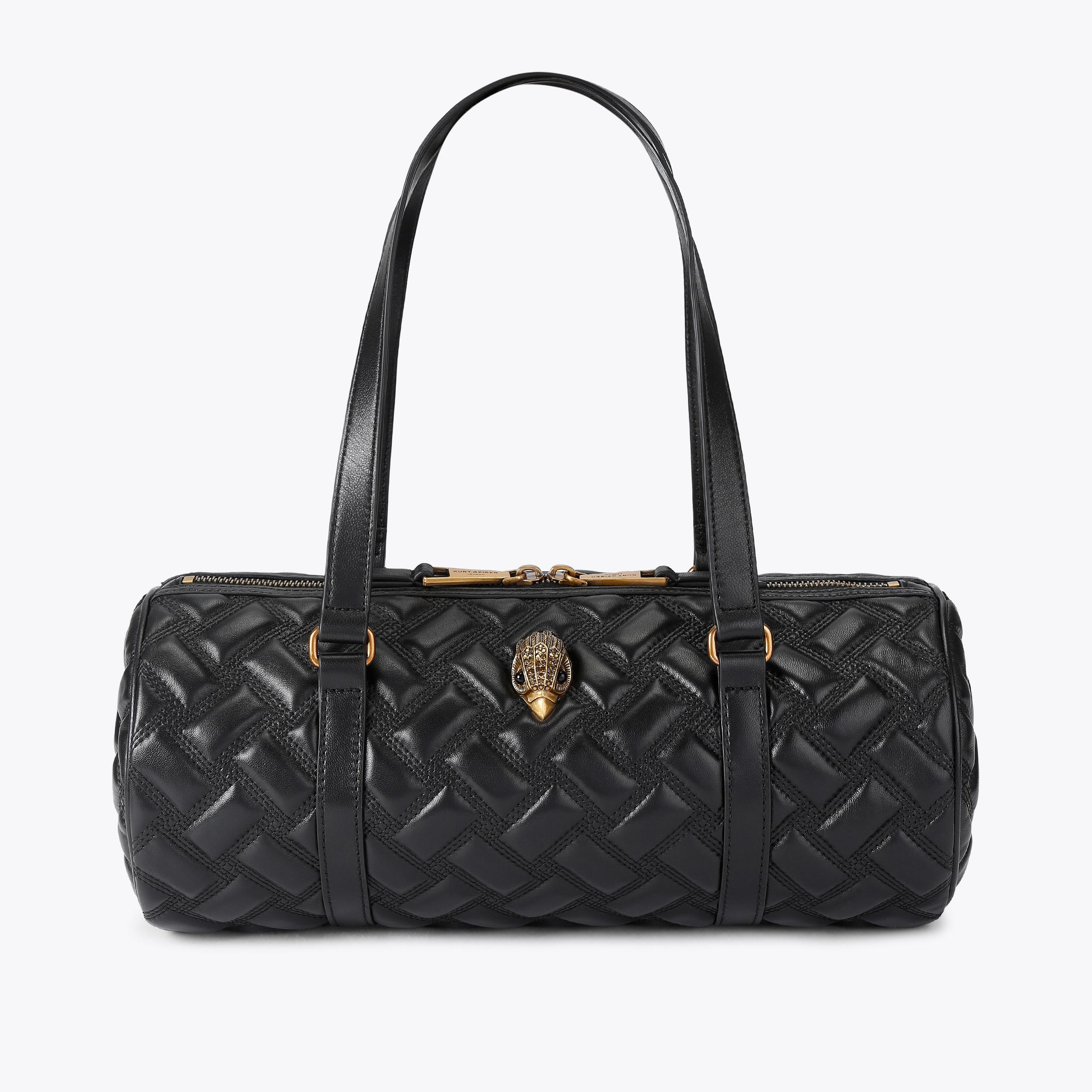 KENSINGTON BARREL Blue Denim Paisley Barrel Bag by Kurt Geiger London