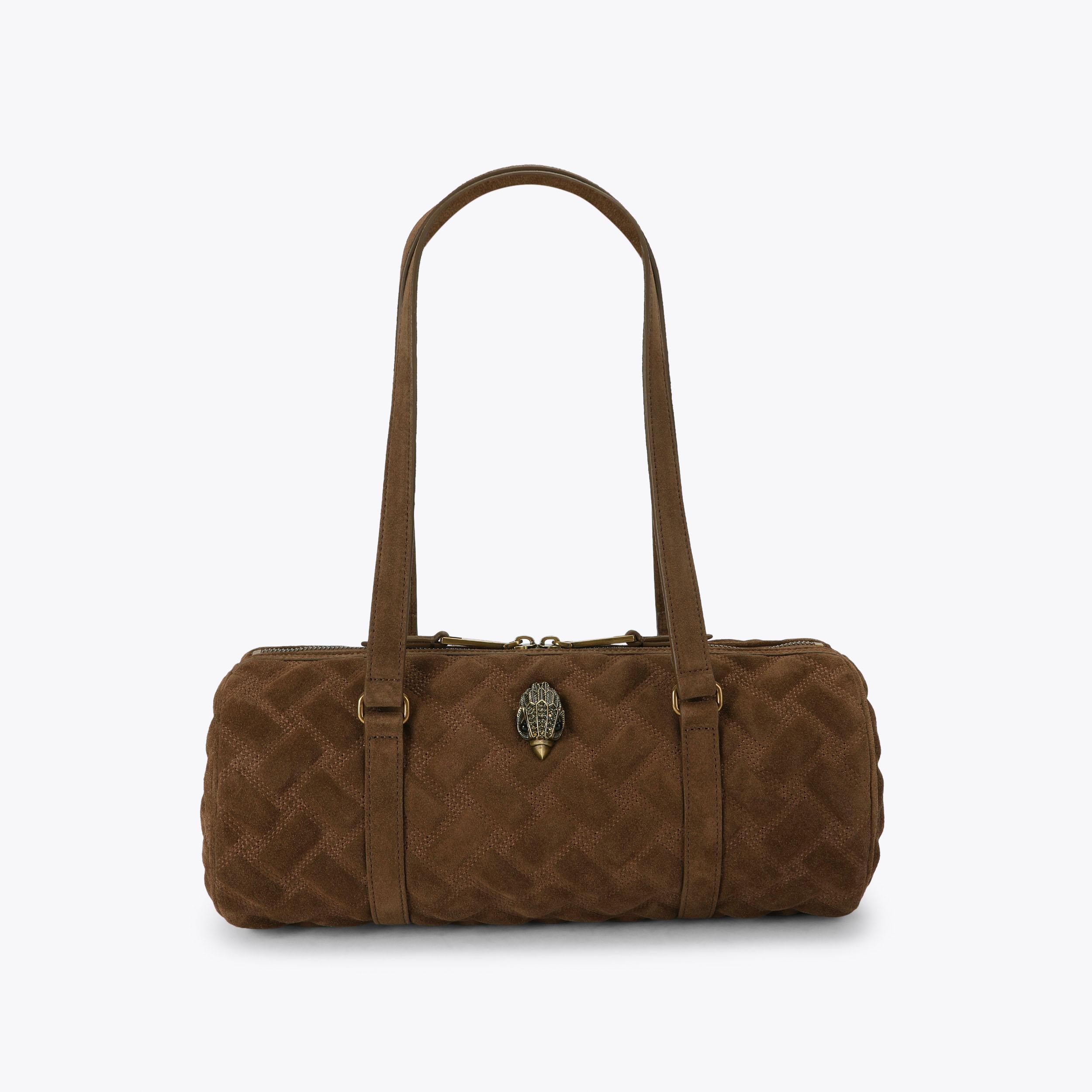 KENSINGTON BARREL Brown Suede Shoulder Bag by Kurt Geiger London