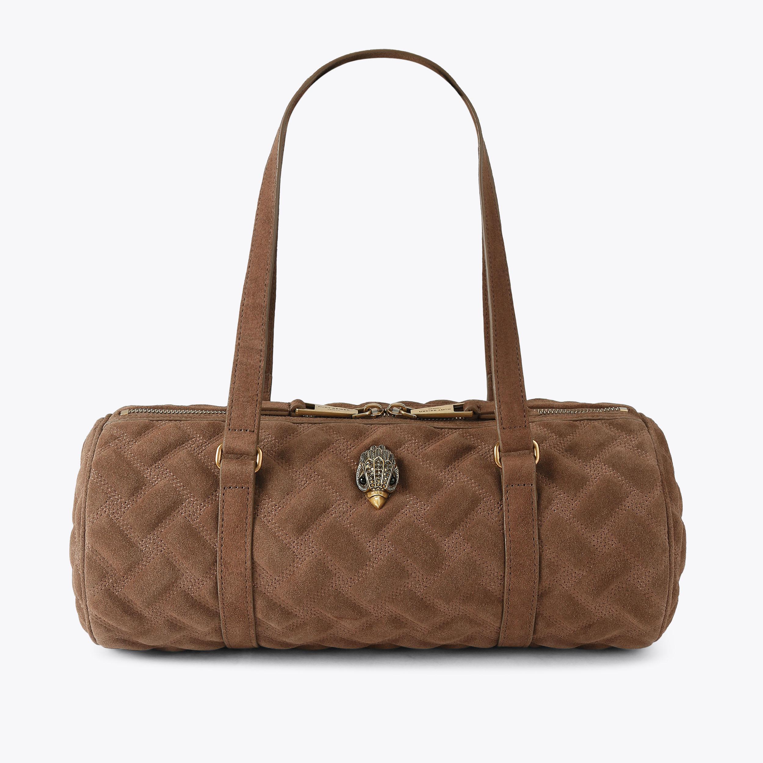 KENSINGTON BARREL Blue Denim Paisley Barrel Bag by Kurt Geiger London