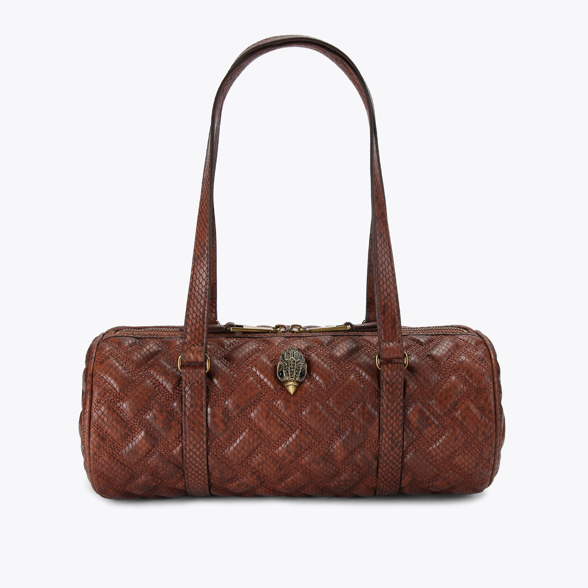 KENSINGTON BARREL Brown Lizard Print Shoulder Bag by Kurt Geiger