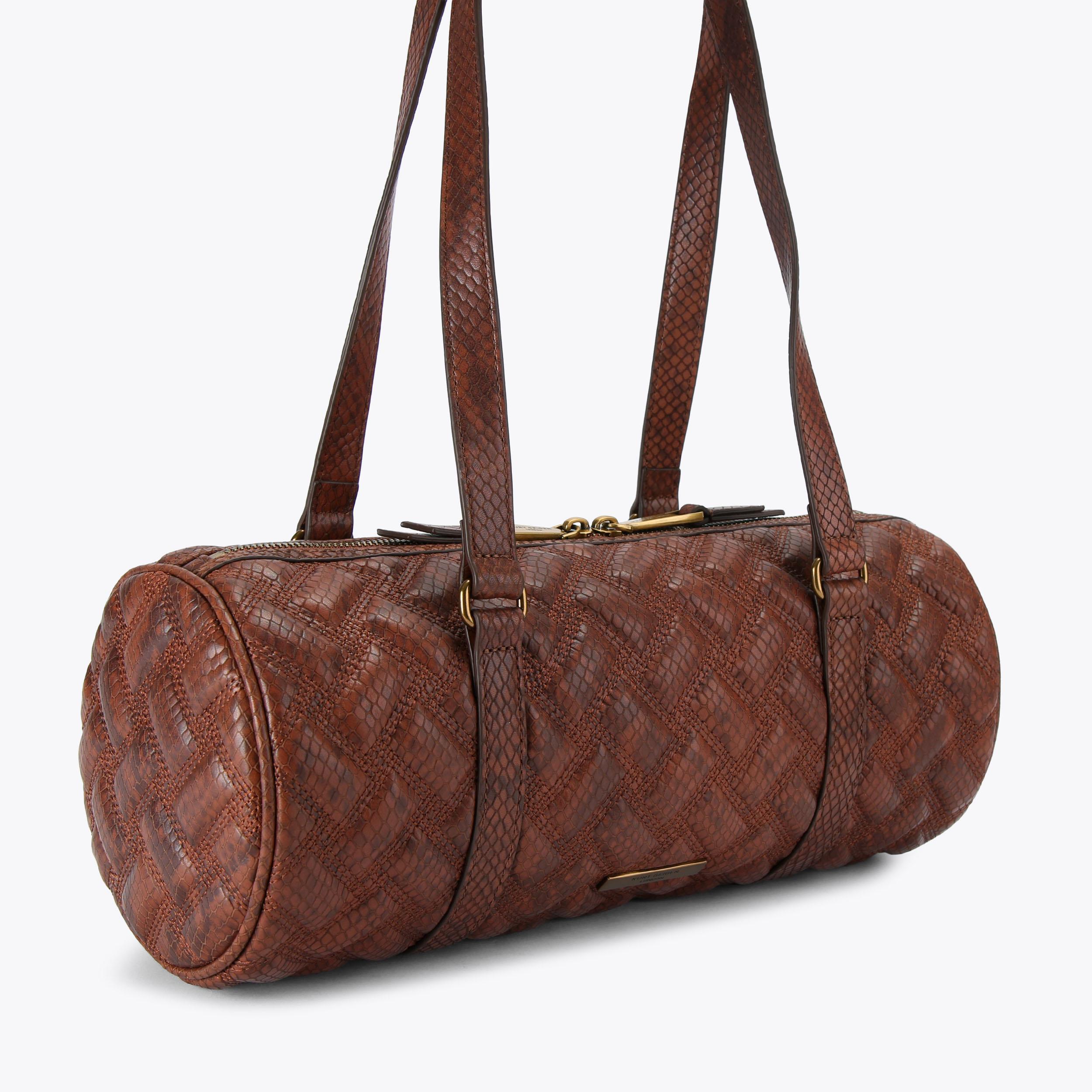 KENSINGTON BARREL Brown Lizard Print Shoulder Bag by Kurt Geiger