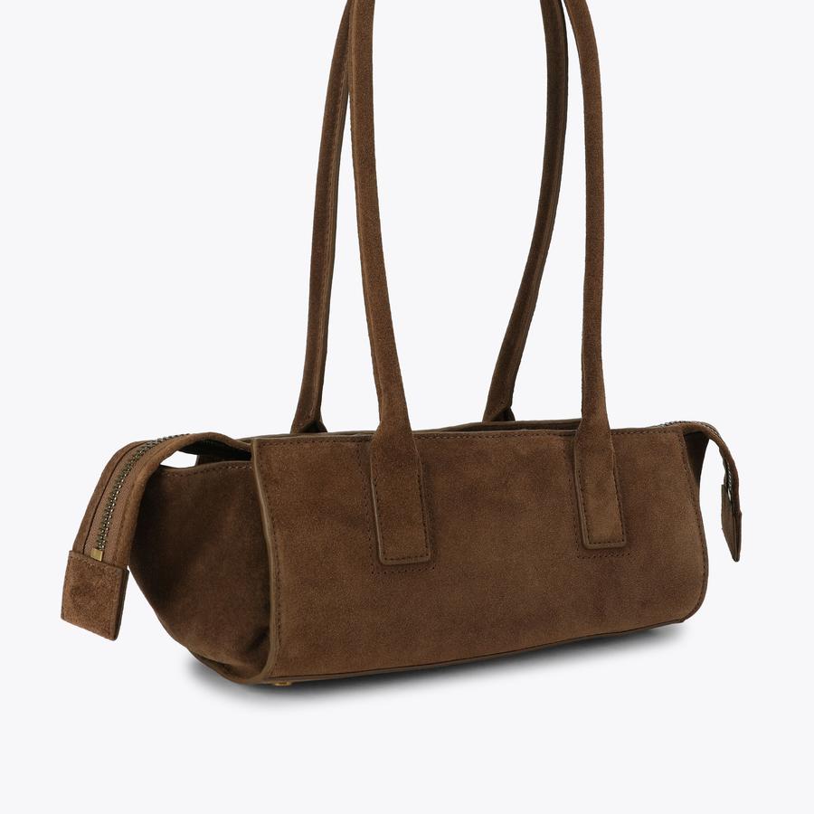 SLOANE EASTWEST SHOULDER Brown Suede Shoulder Bag by Kurt Geiger