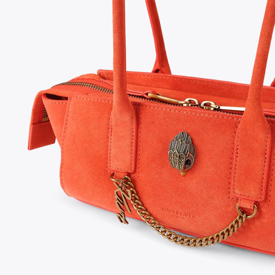 SLOANE EASTWEST SHOULDER Orange Suede Shoulder Bag by Kurt Geiger