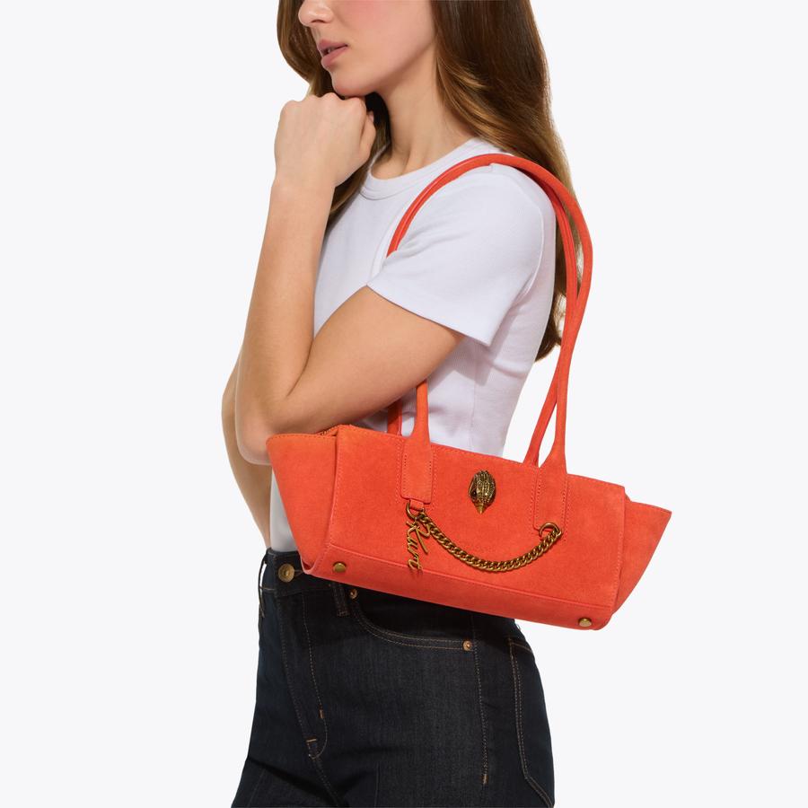SLOANE EASTWEST SHOULDER Orange Suede Shoulder Bag by Kurt Geiger