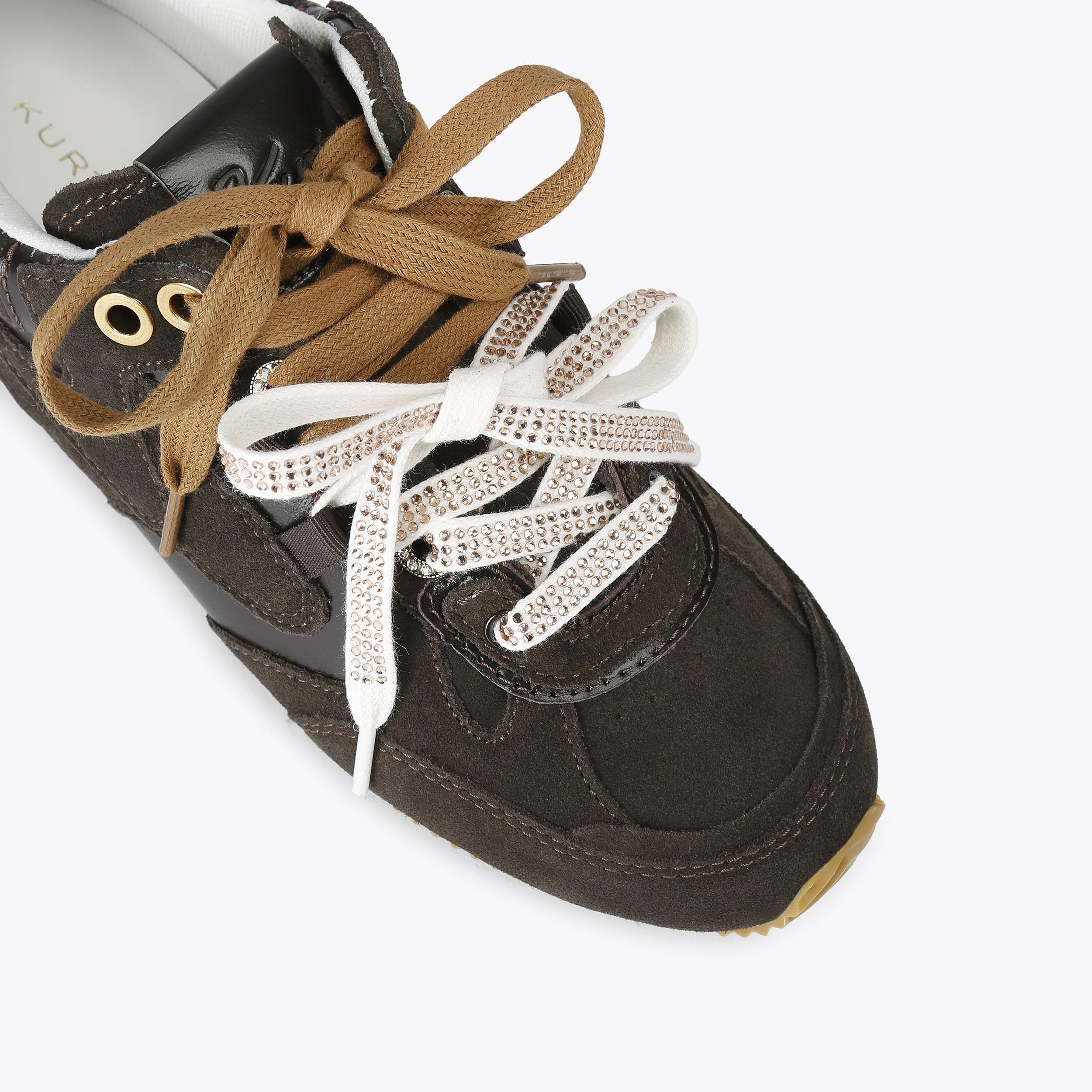 K SLIM RUNNER Brown Suede Leather Sneaker by Kurt Geiger London