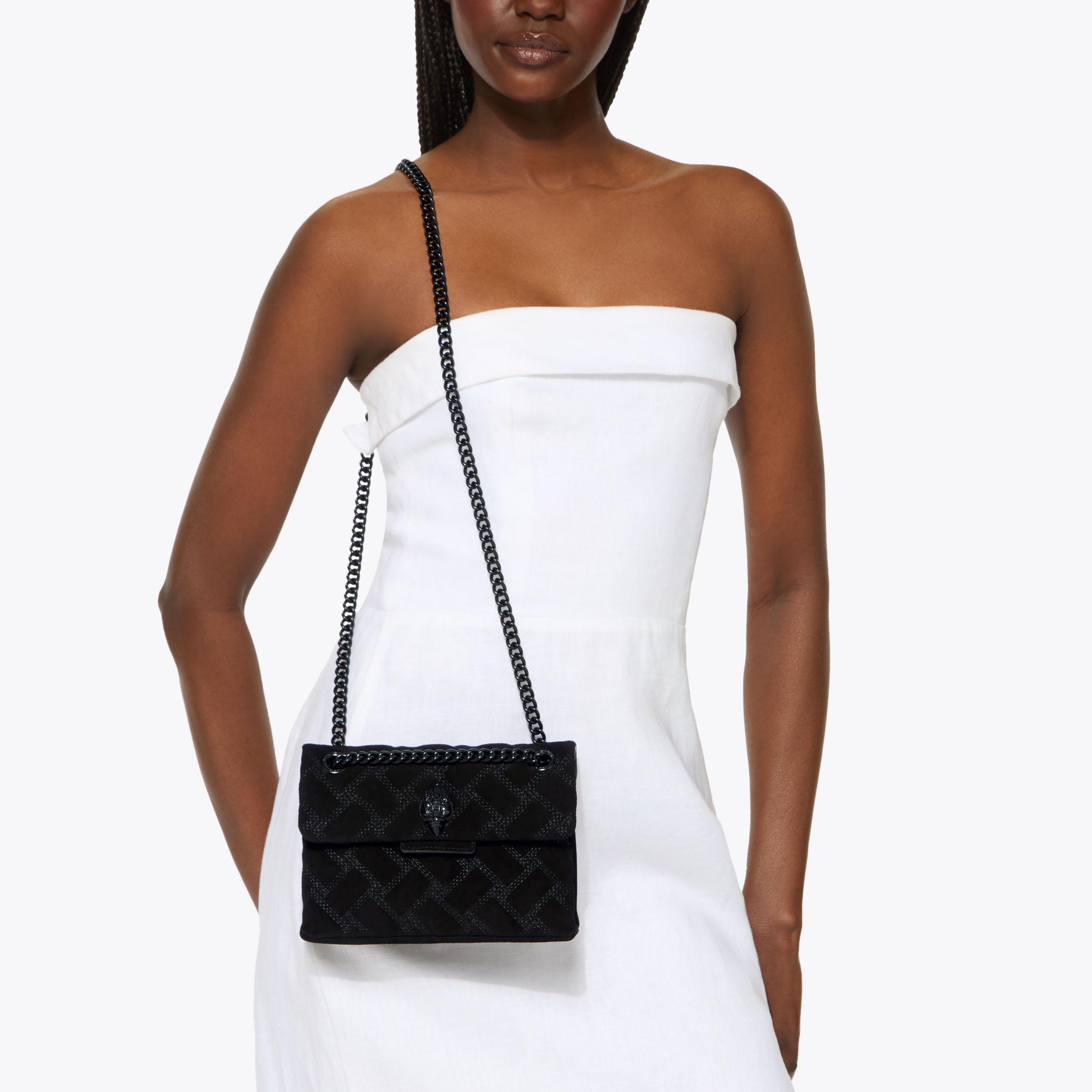 MINI KENSINGTON DRENCH Black Suede Leather Drench Bag by Kurt